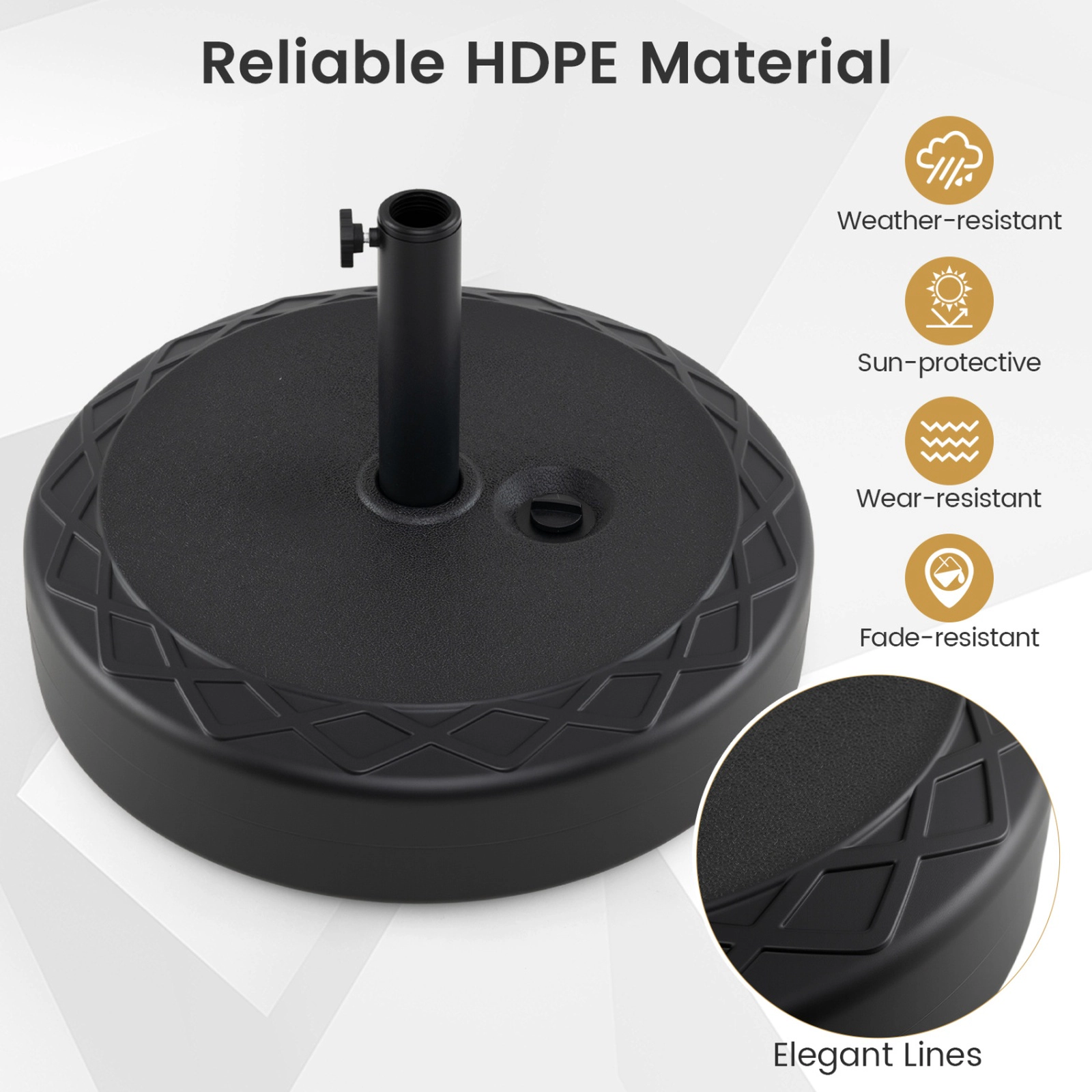SUGIFT Fillable Umbrella Base Black 90 LBS Heavy Duty Round Market Umbrella Stand