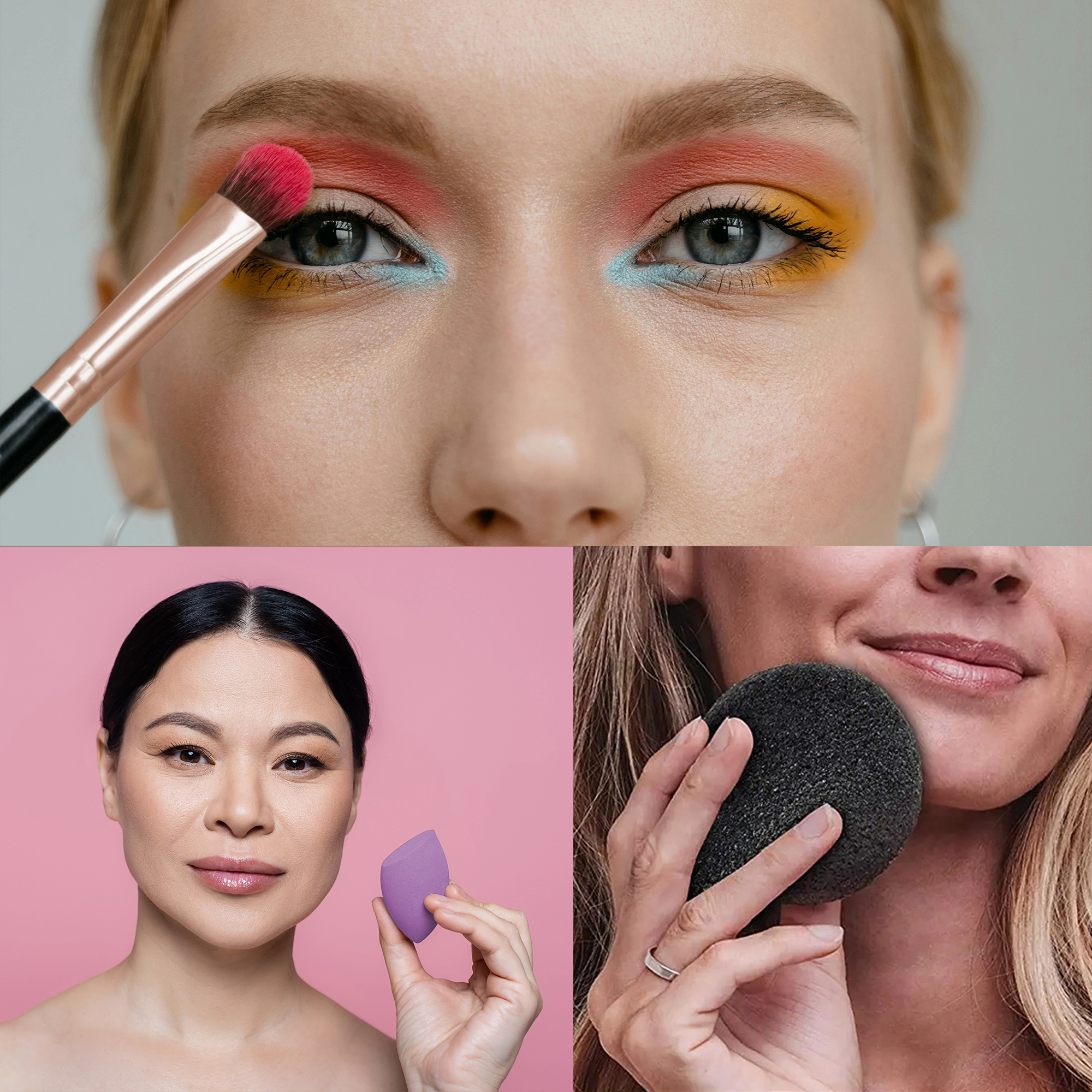 Pursonic Women's Beauty Essentials Bundle: Facial Makeup Blender Sponge, Konjac Facial Sponge Duo Set & 5-Piece Studio Makeup Brush Set