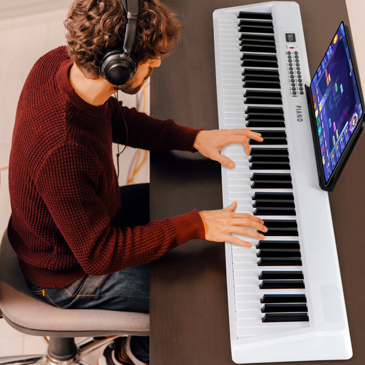 SUGIFT Foldable 88-Key Electric Keyboard Piano with Semi-Weighted Keys Wireless MIDI Dual Speakers White