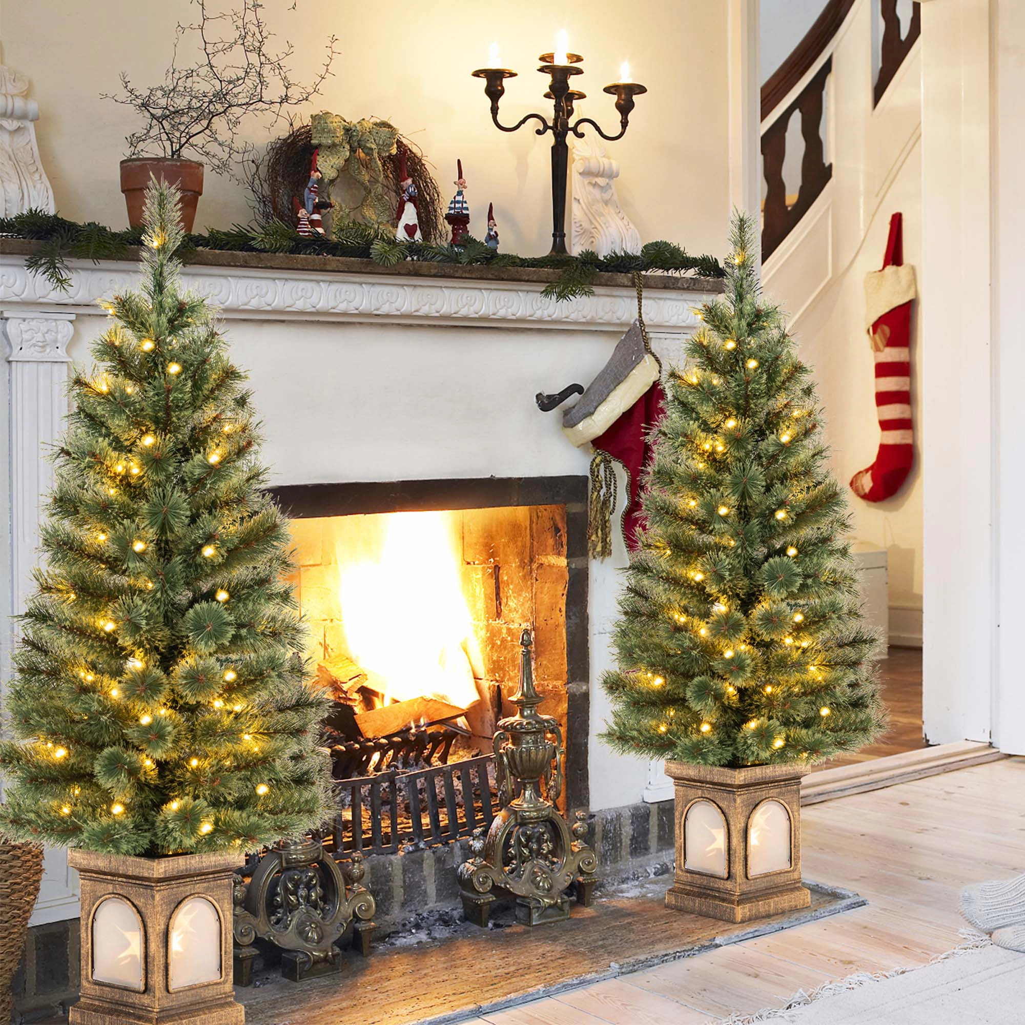 Costway 1 PCS 4 FT Pre-Lit Potted Christmas Tree Pine Needles 3 Dynamic Modes Remote Control