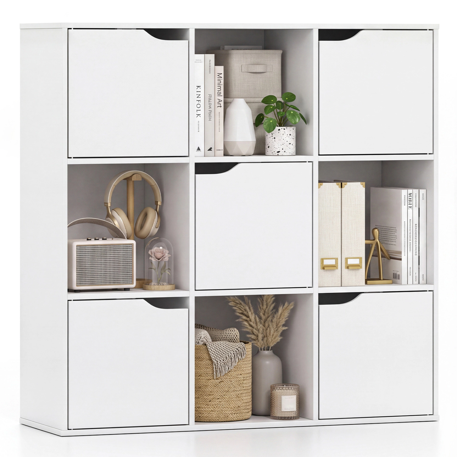 LJG Free Standing 9 Cube Storage Wood Divider Bookcase for Home and Office