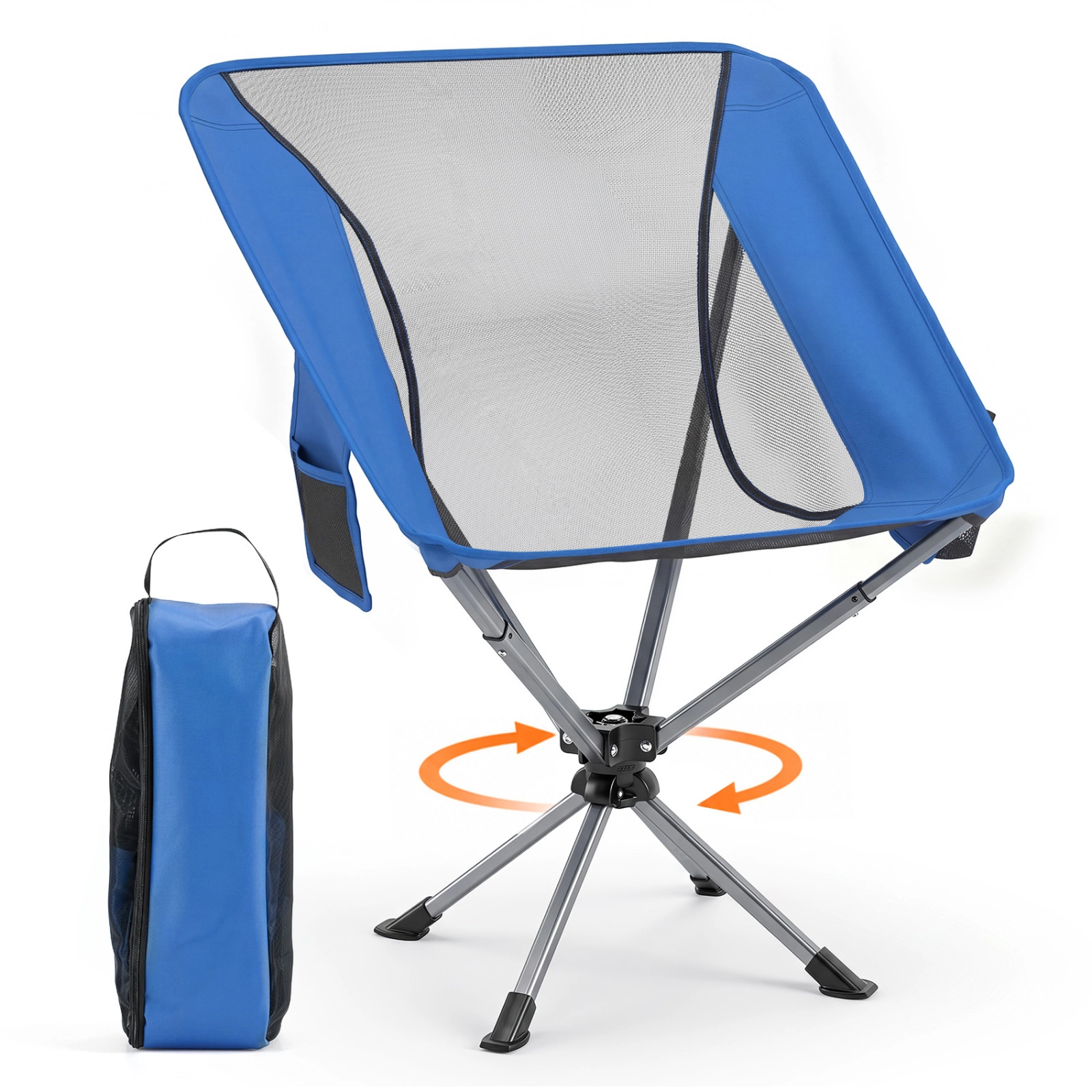 SUGIFT 330-lb Capacity 360-Degree Swivel Lightweight Compact Aluminum Camping Chair with Cup Holder and Side Pocket