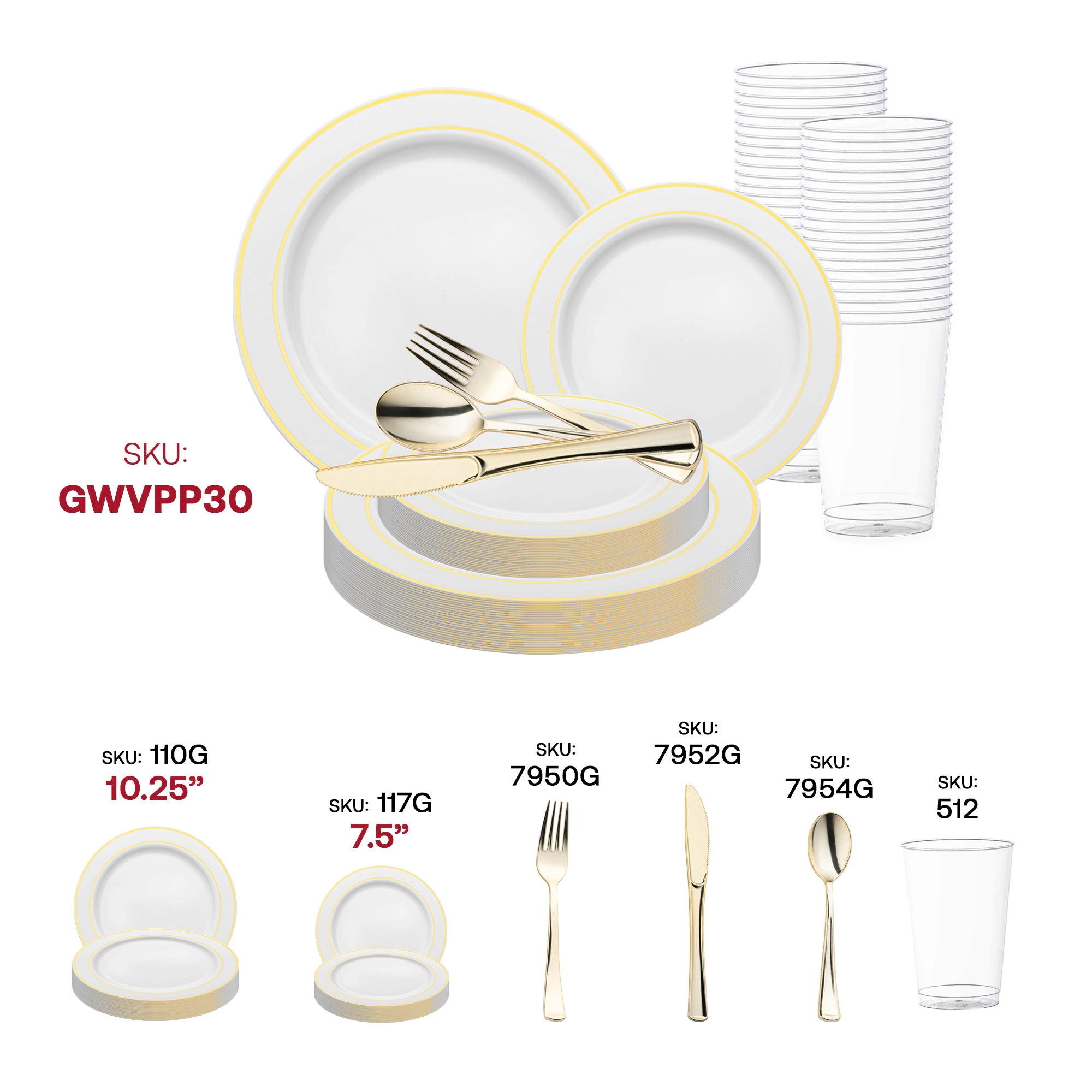 Smarty Had A Party White with Gold Edge Rim Plastic Wedding Value Set