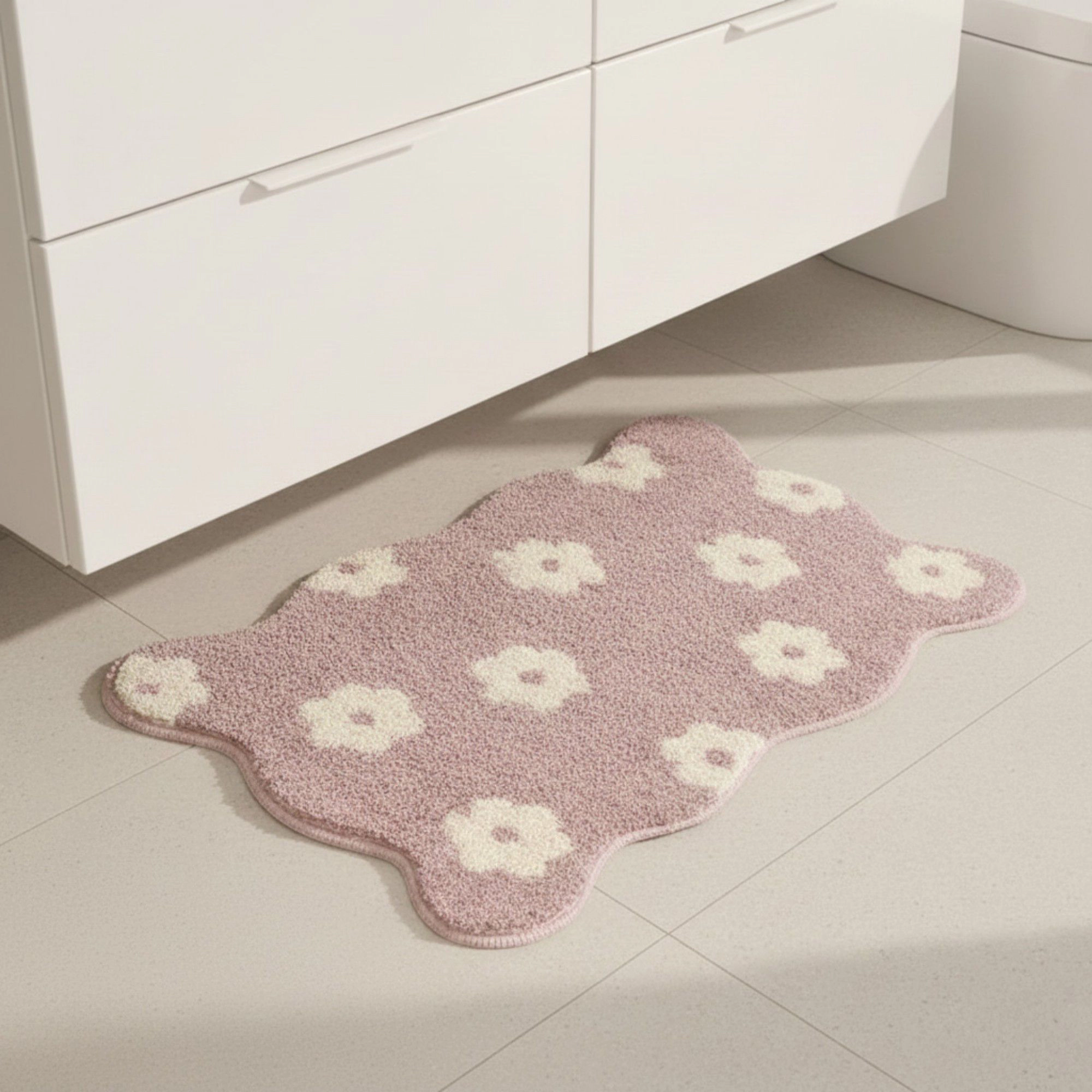Alilang Unisex Floral Scalloped Bathroom Floor Mat Soft Absorbent with Non Slip Backing