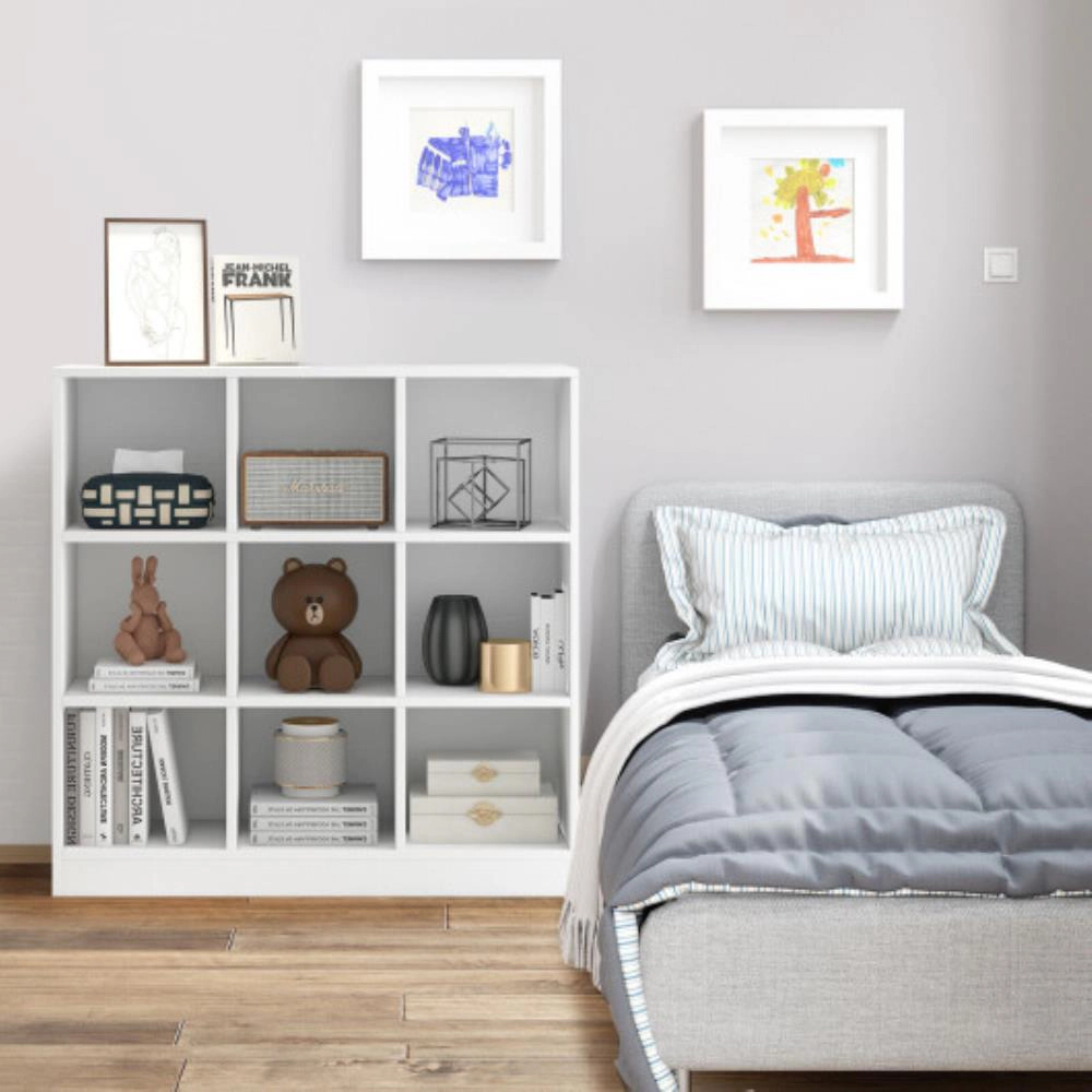 Hivvago Modern 9-Cube Bookcase with 2 Anti-Tipping Kits for Books Toys Ornaments-White