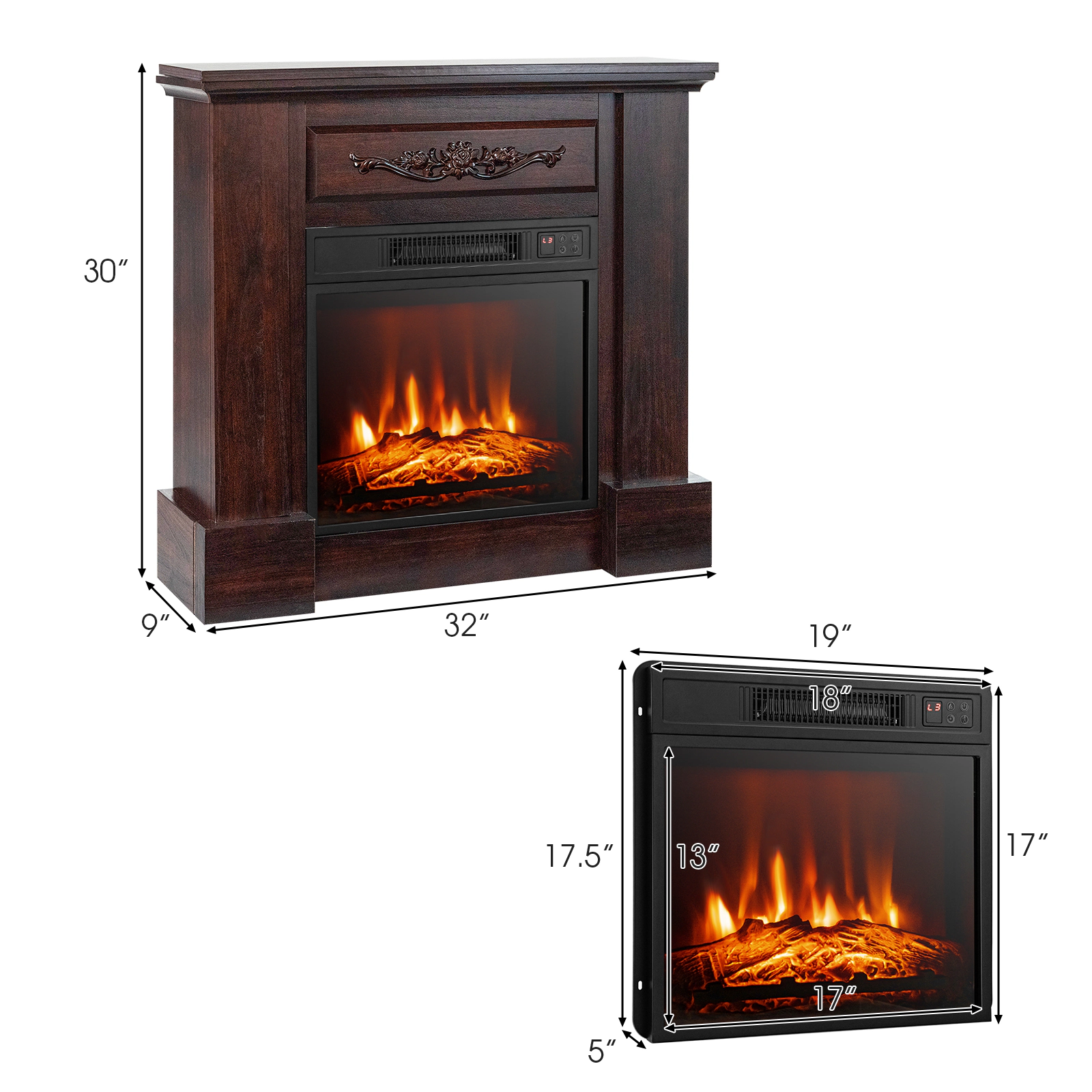 SUGIFT 1400W Electric Fireplace Mantel TV Stand 32-in Tall 22-lb Capacity with Remote Control Natural/White