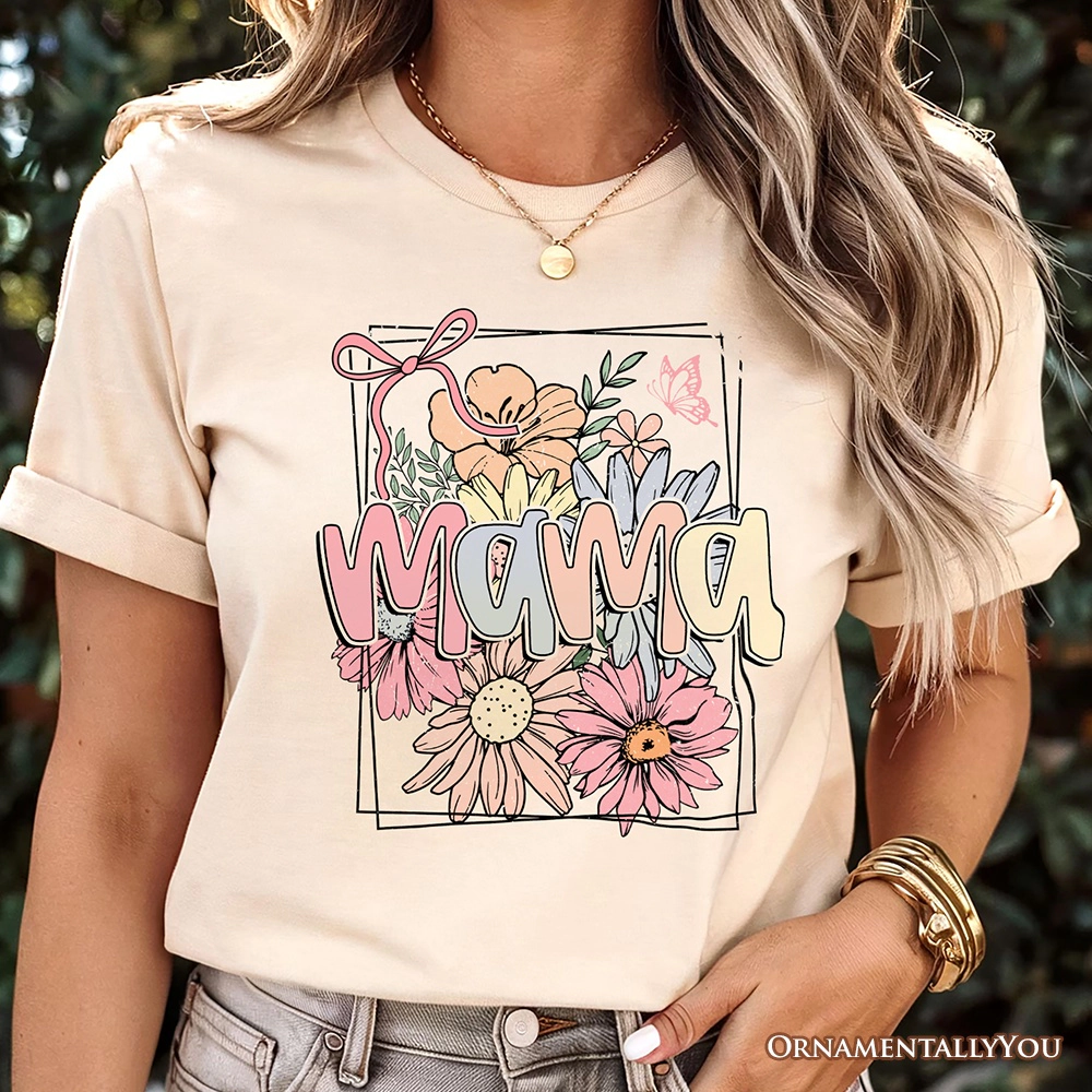OrnamentallyYou Womens Floral Mama Coquette Bow Pastel T-Shirt