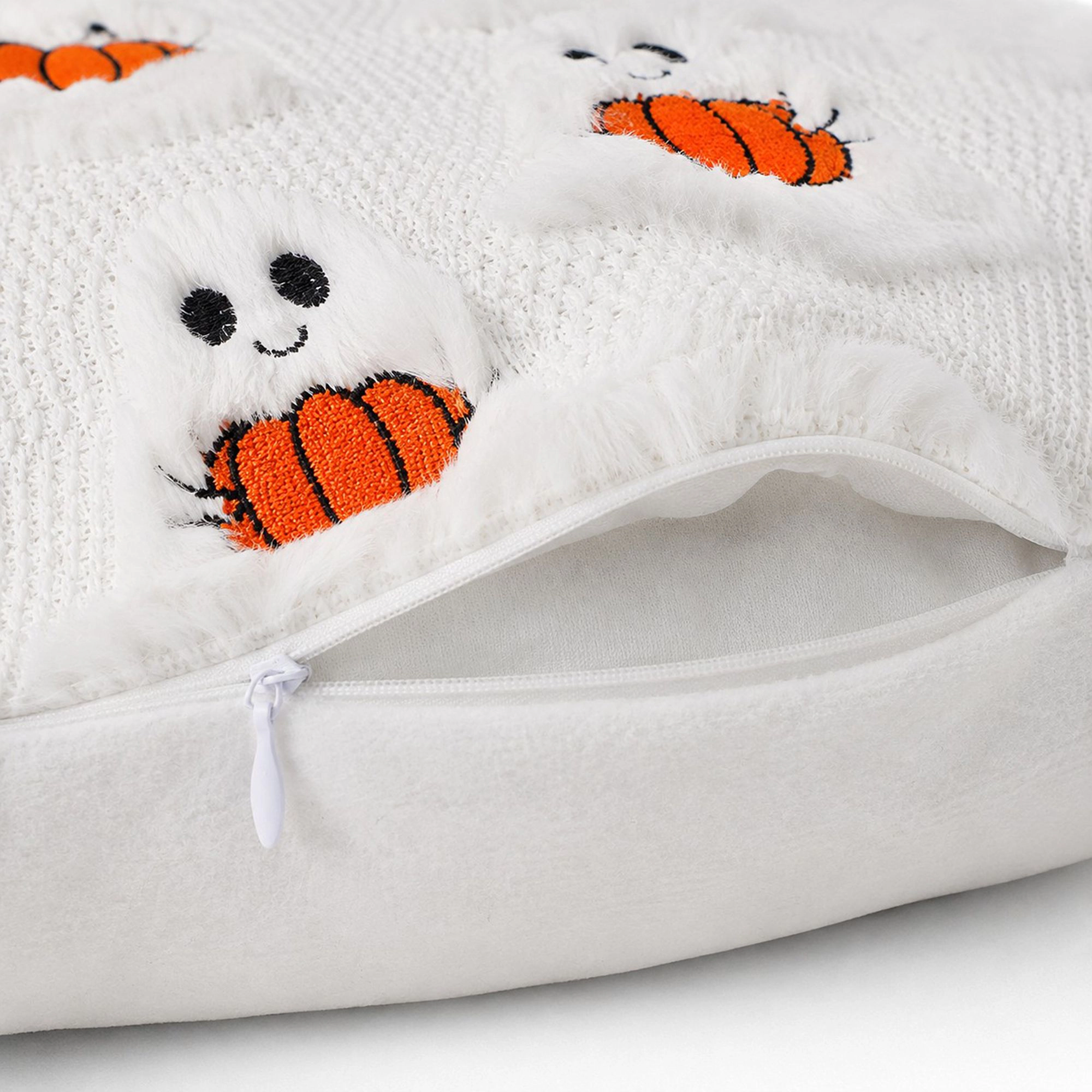Alilang Halloween Textured Pumpkin Ghost Decorative Throw Pillow Cover