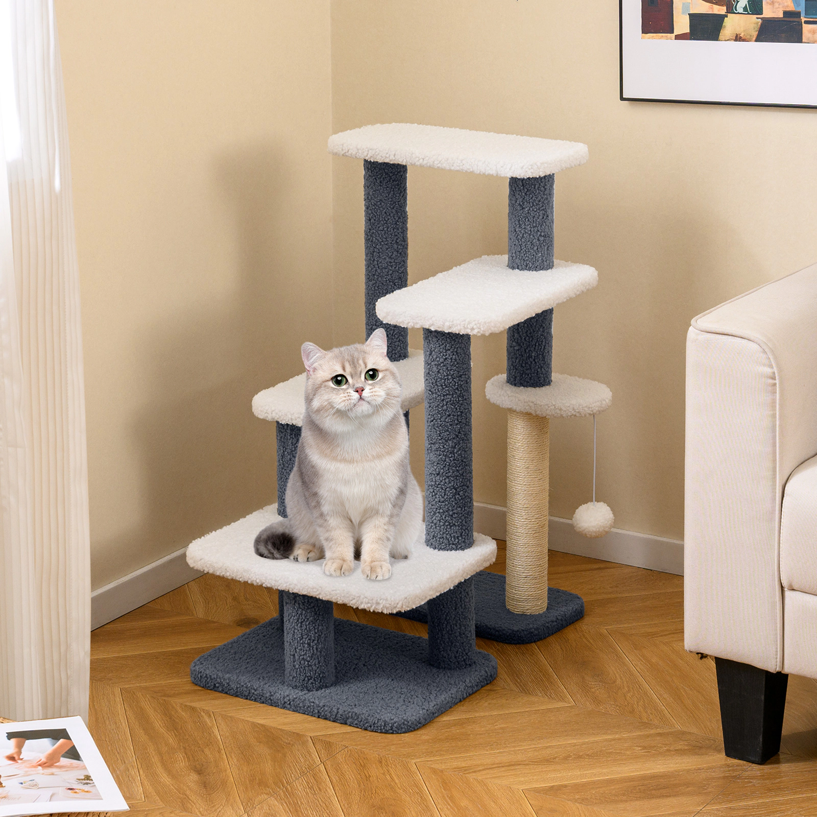 SlickBlue 4 Step Cat Stairs with Scratching Post and Platforms
