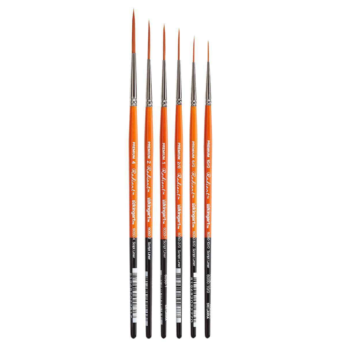 KINGART Radiant 6050 Script Liner Brush Set - 6 Pc, Golden Synthetic Taklon