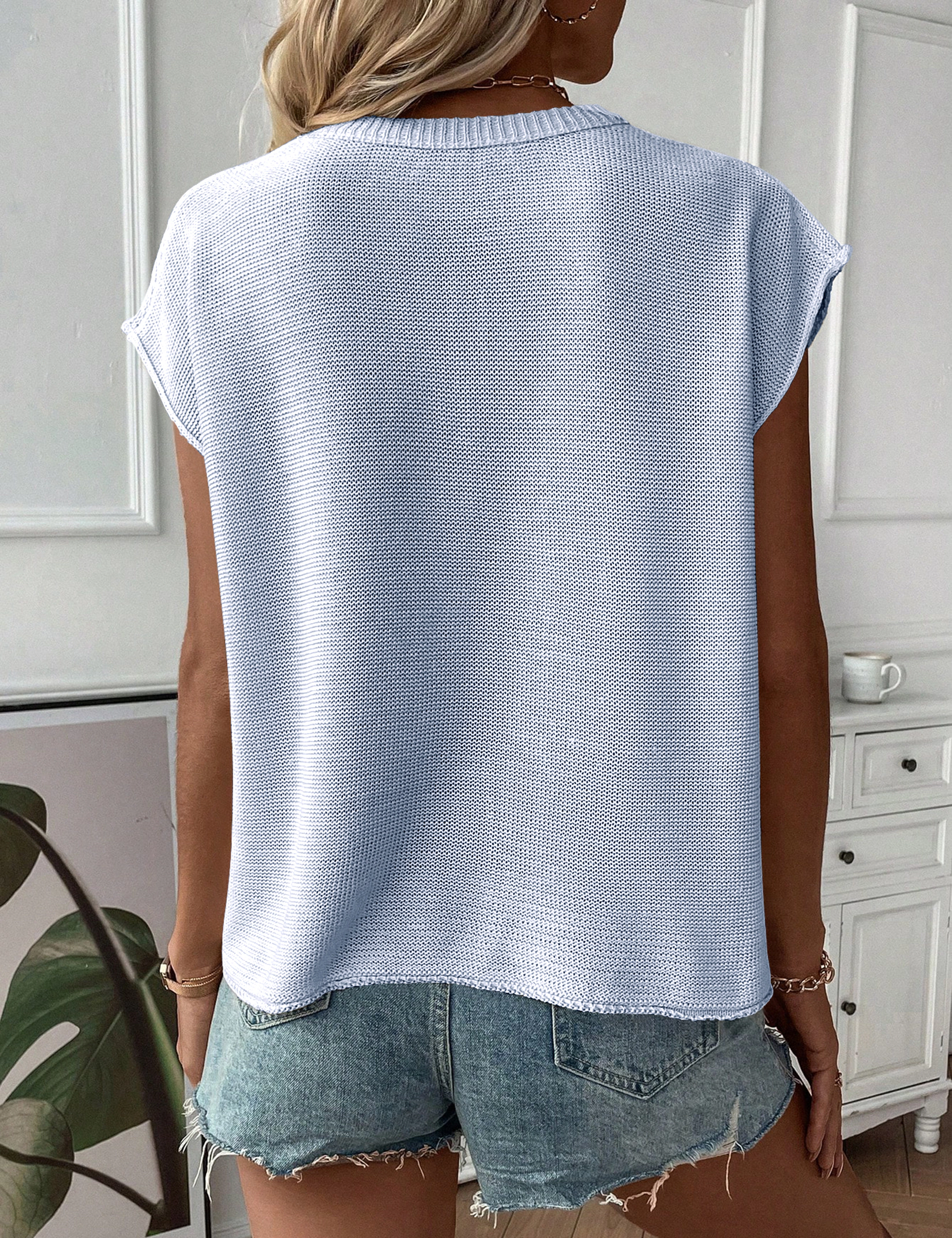KOJOOIN Womens Sweater Vest Cap Sleeve Tops Western Knit Tank Top Crew Neck Sleeveless Pullover