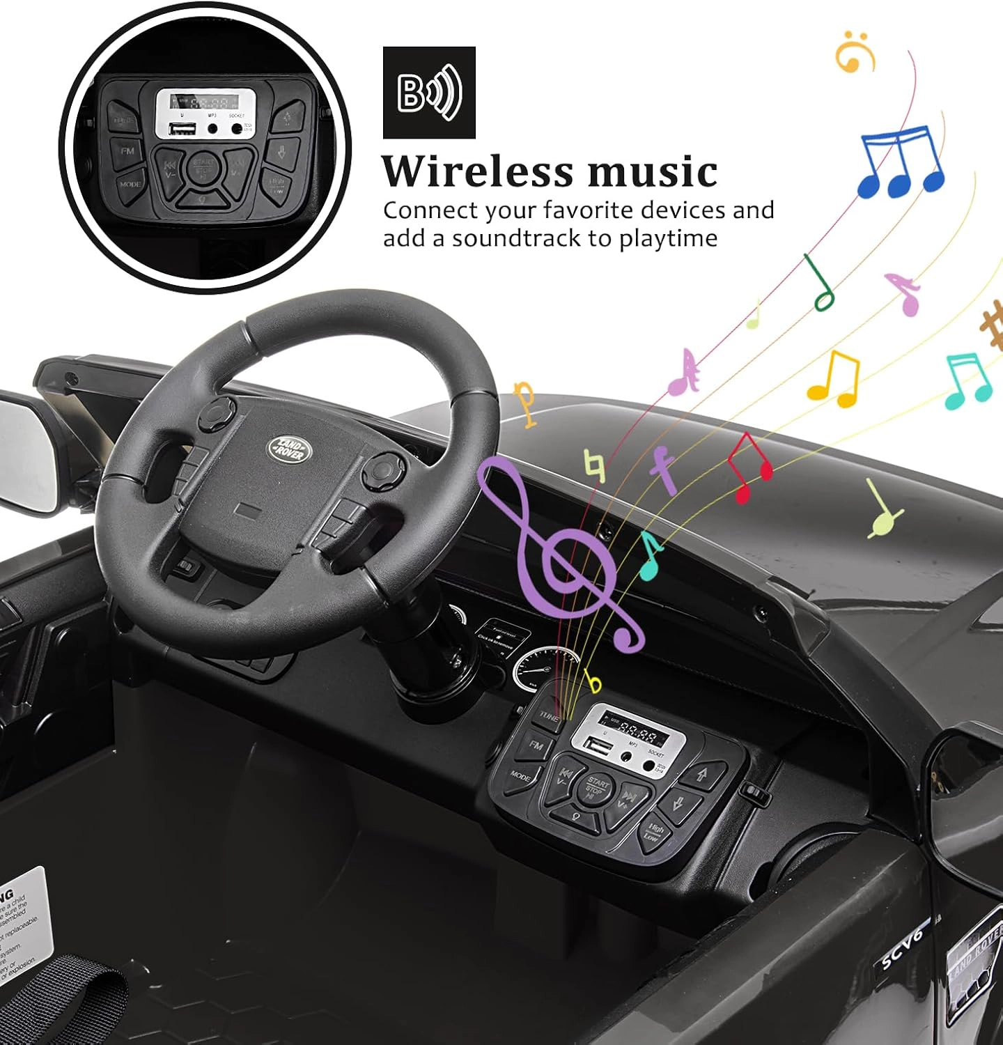 12V Licensed Land Rover Kids Ride On Truck, Electric Car w/Remote, 3 Speeds, Suspension, LED Lights, Bluetooth Music