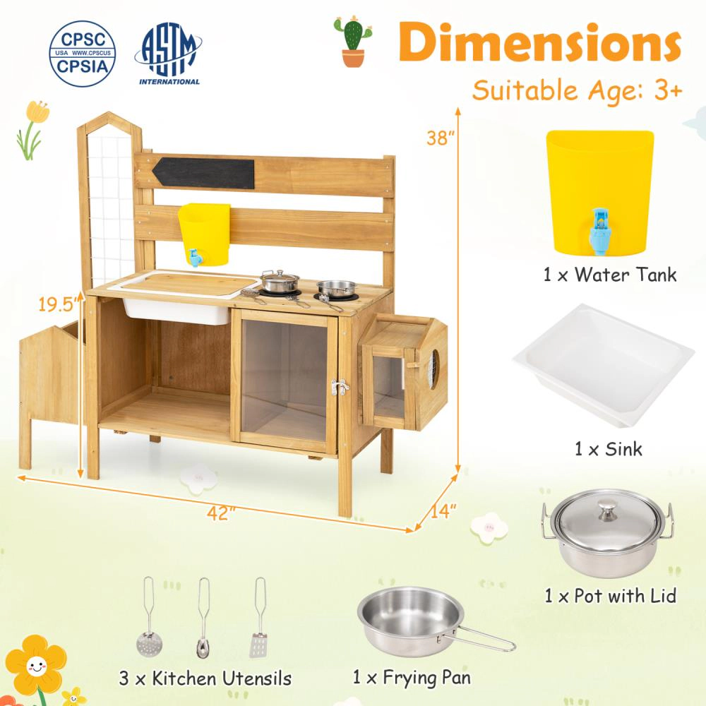 Hivvago Mud Kitchen for Kids with Detachable Bird Cage and Stoves