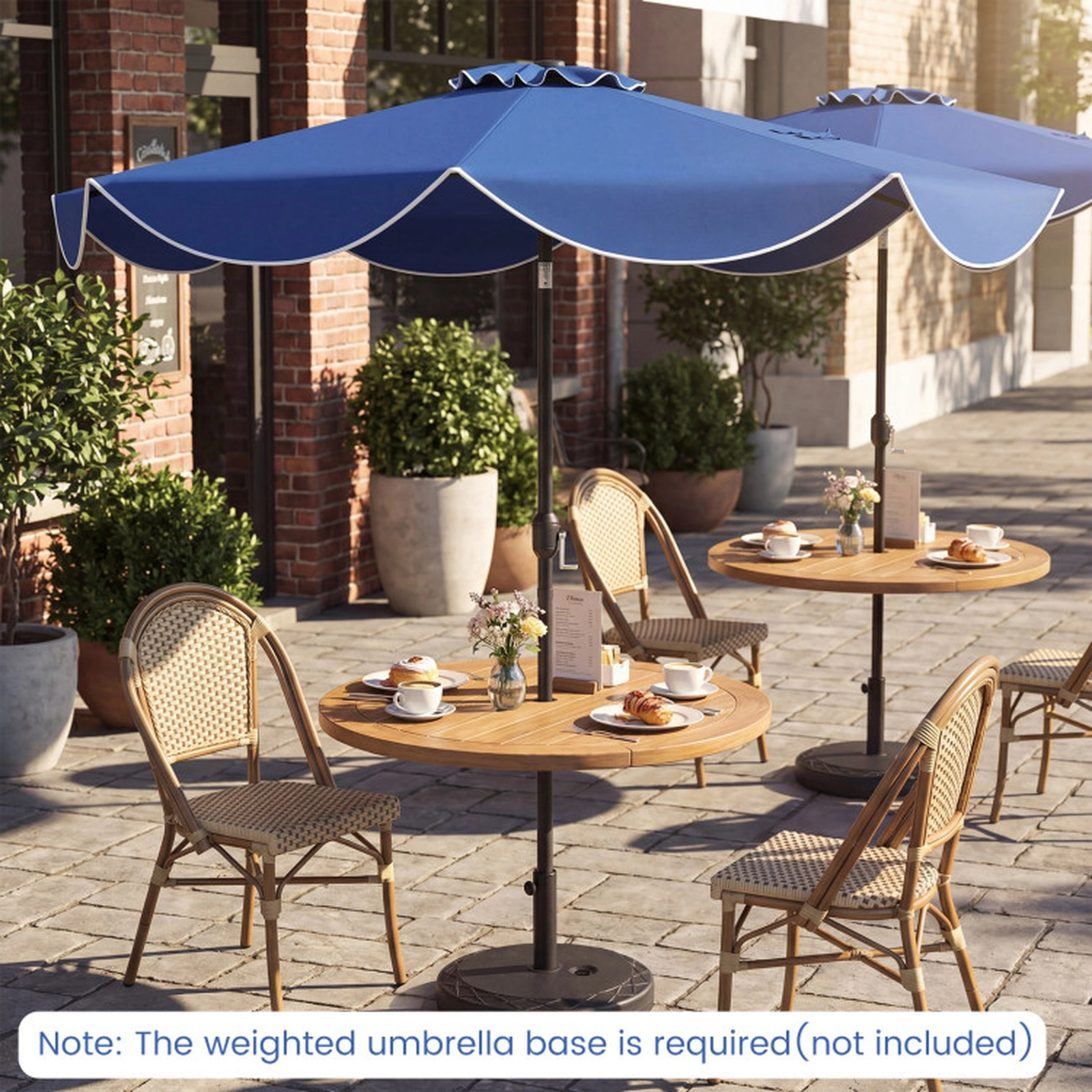 SUGIFT 10-ft Scalloped Solar Patio Umbrella with 24 LED Lights Push Button Tilt and Crank Handle 9.7 x 8.4 in Navy