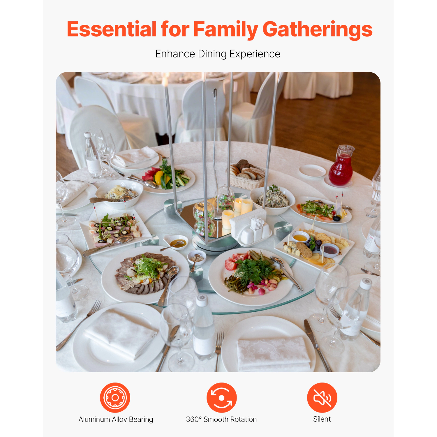 HONGGE Lazy Susan Turntable Dining Table Centerpiece Rotating 360° Smooth Silent Spin for Family Gatherings Banquets