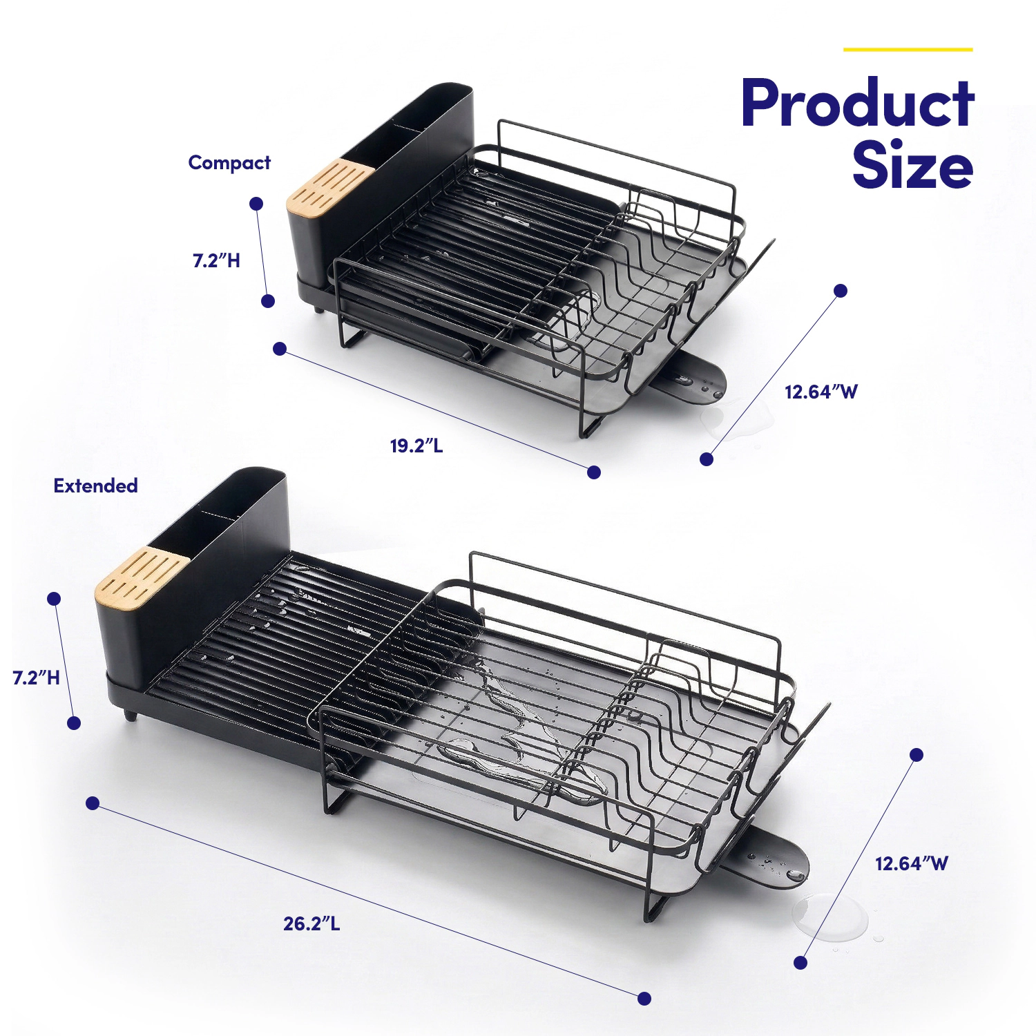 Sweet Home Collection 3-Piece Dish Dryer Rack with Expandable Base and Utensil Holder