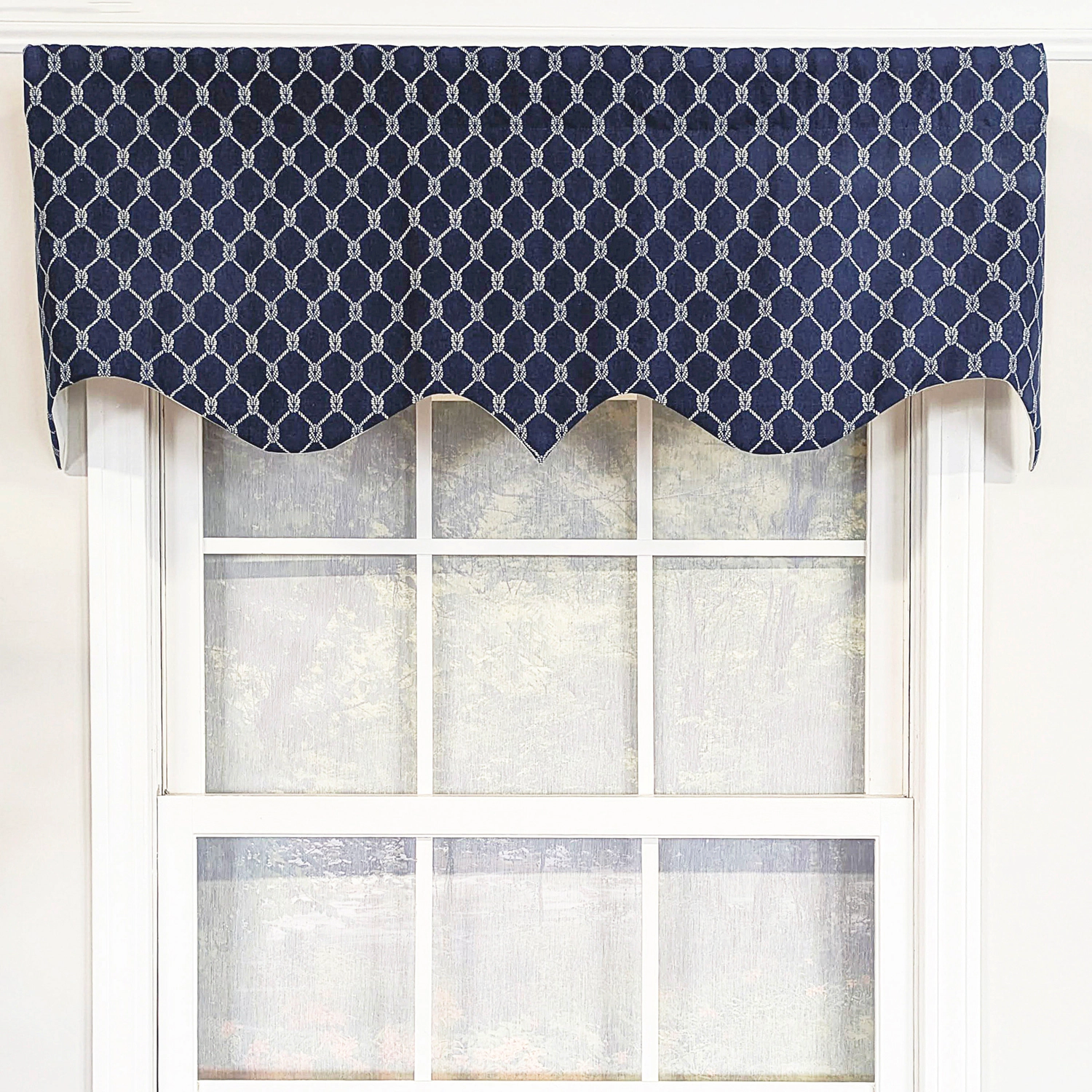 RLF Home 100% Cotton Marine Rope Regal With Ivory Lining Rod Pocket Window Valance 50" x 17" Navy