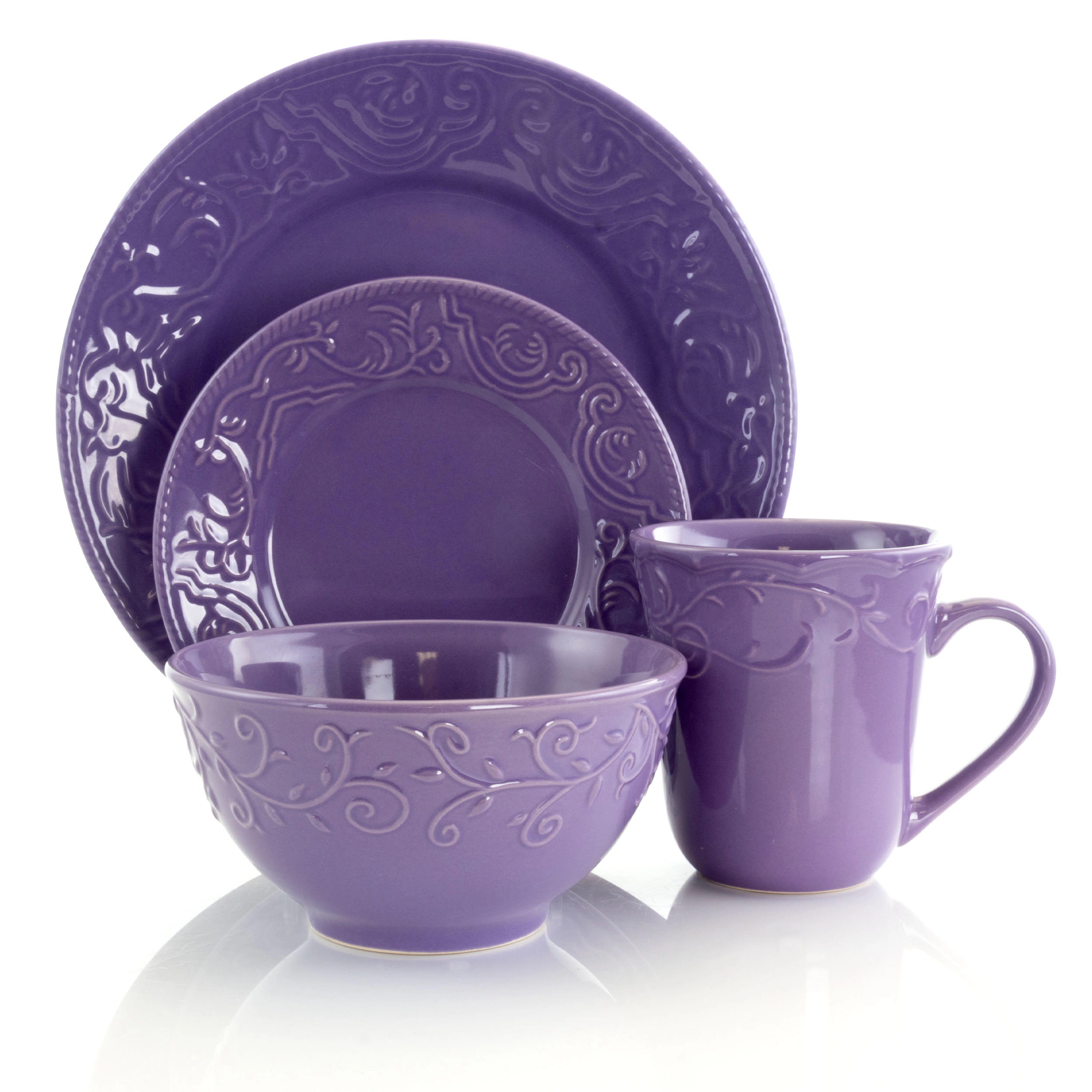 Elama Lilac Fields 16-Piece Dinnerware Set