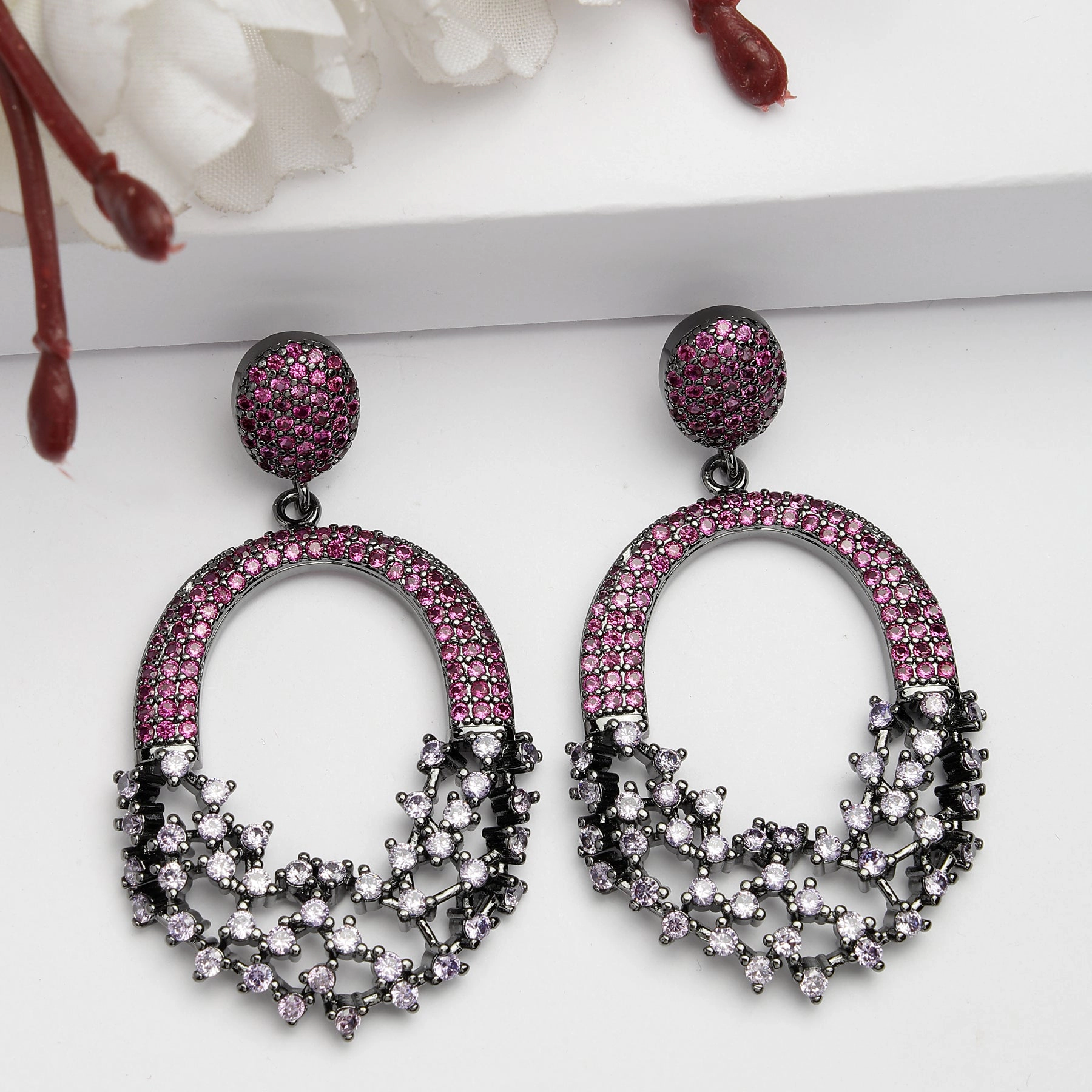 AGP PARIS Womens Diva Sparkling Red Hollow-Out Zirconia Drop Earrings