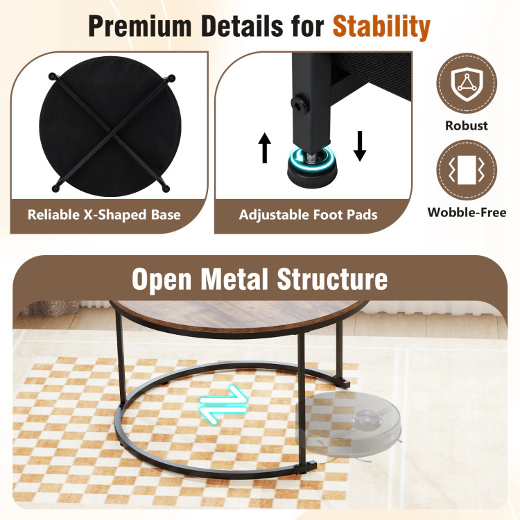 Hivvago Round Coffee Table Set Of 2 Circle Cocktail With Storage Basket