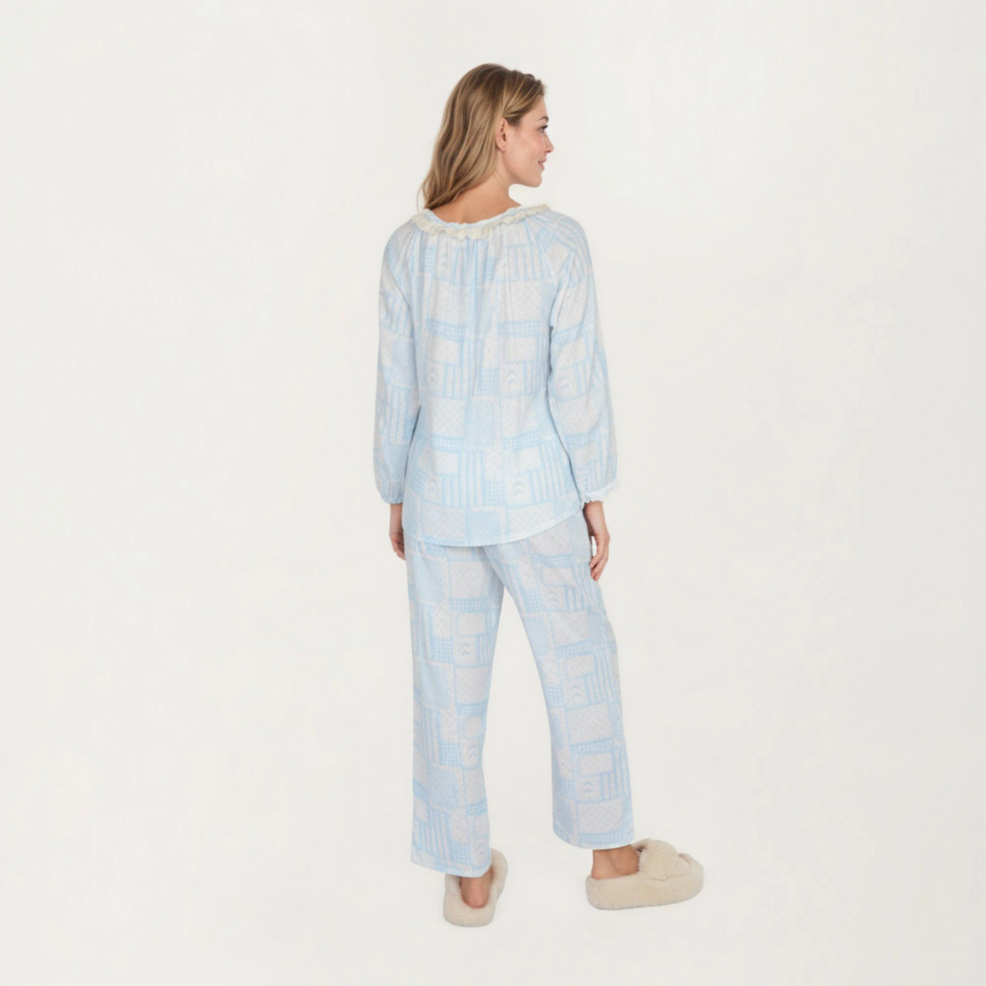 Anna-Kaci Women's 2-Piece Button Front Top with Built-In Chest Pads and Relaxed Pants Pajama Set Floral Print