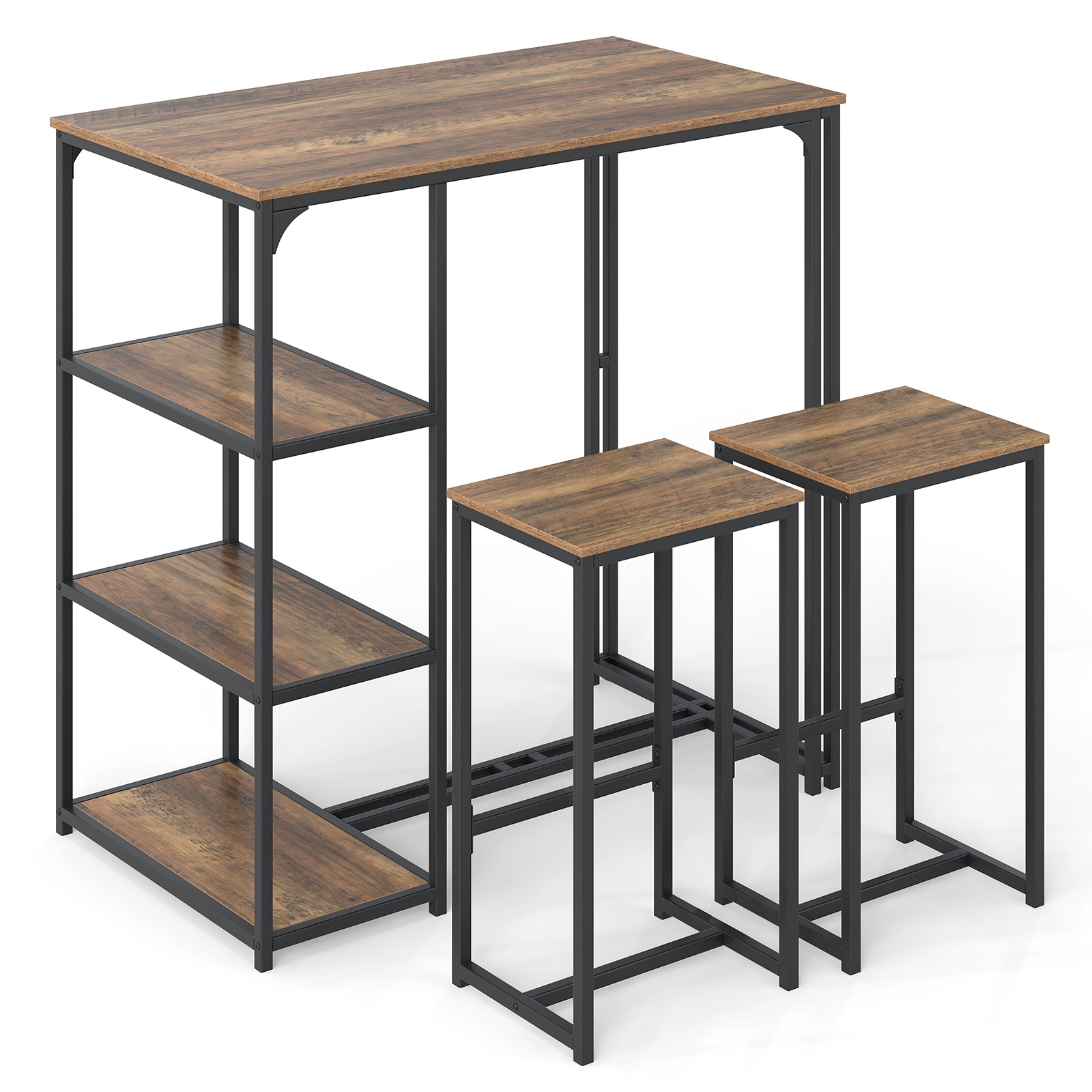 SUGIFT 3-Piece Bar-Height Dining Table Set 2 Stools 220-/330-lb Capacity 44-in Table with Storage Shelves Coffee+Black