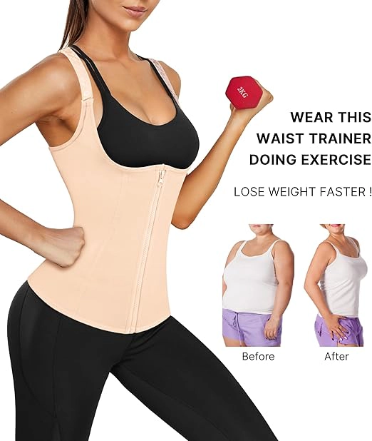 Nebility Women Adjustable Strap Zipper Shapewear Waist Trainer Tank Top