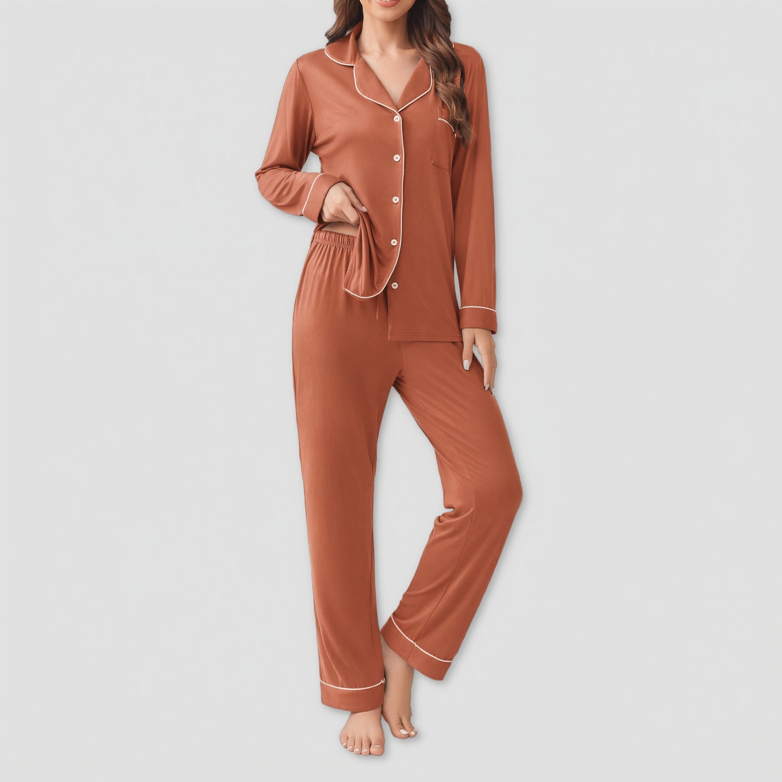 Ekouaer Womens Pajamas Set 2 Piece Button Down Sleepwear Soft Long Sleeve Top and Pants Pjs Lounge