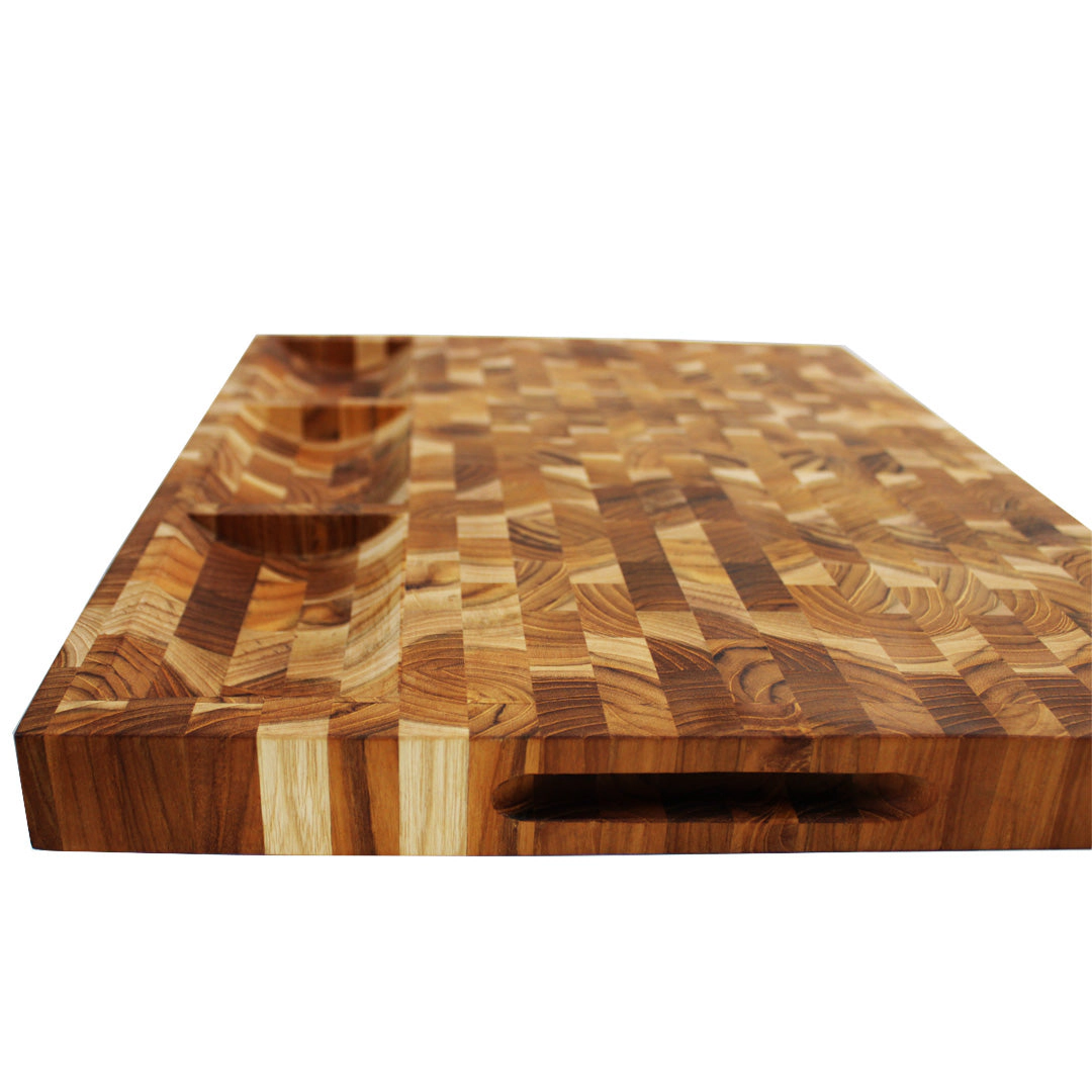EcoDecors 24" x 18" End Grain Teak Cutting Board with Juice Channel and Carved Handles