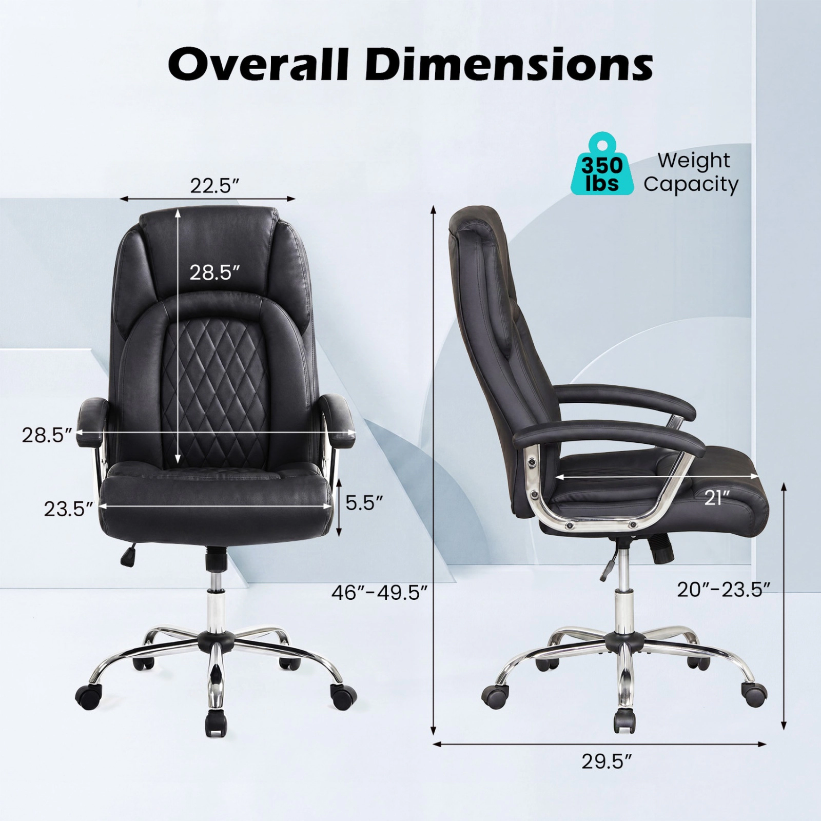 SUGIFT Big and Tall Black Faux Leather Office Chair with Lockable Rocking Backrest