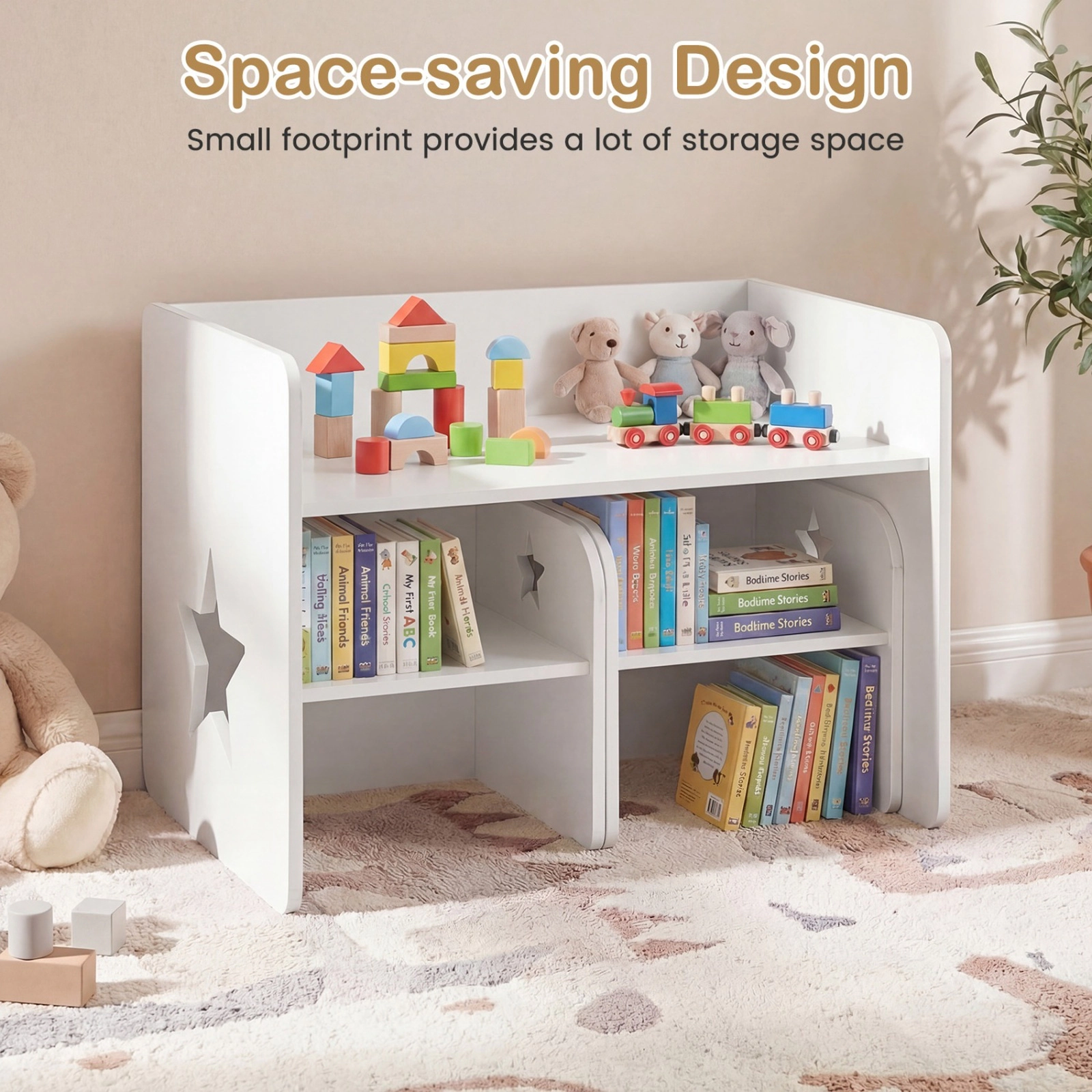 SUGIFT Space-Saving 3-Piece Kids Table and Chair Set with Chalkboard Top 66-lb Tabletop Capacity Ages 3+ White