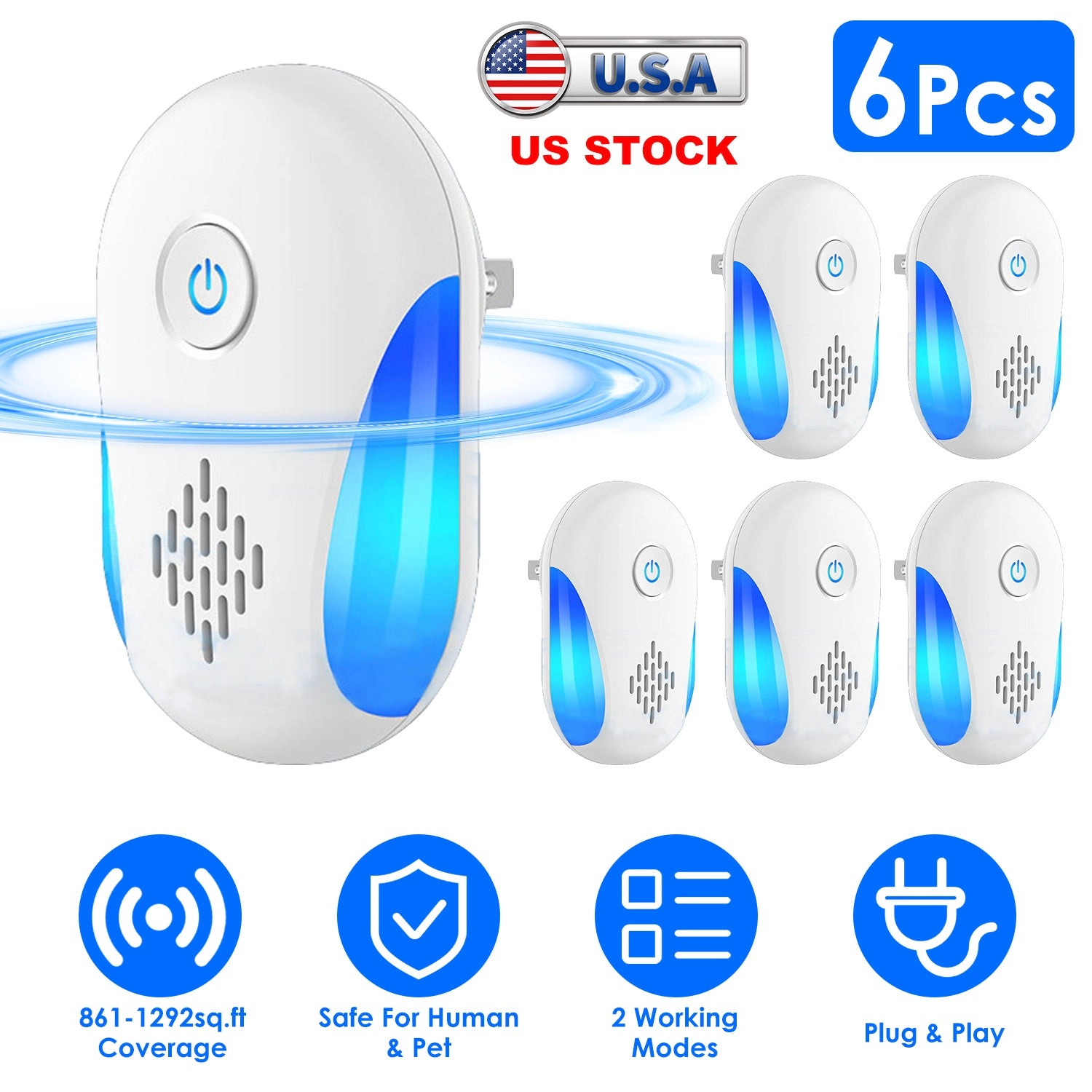 GBruno 6-Pack Ultrasonic Pest Repellers