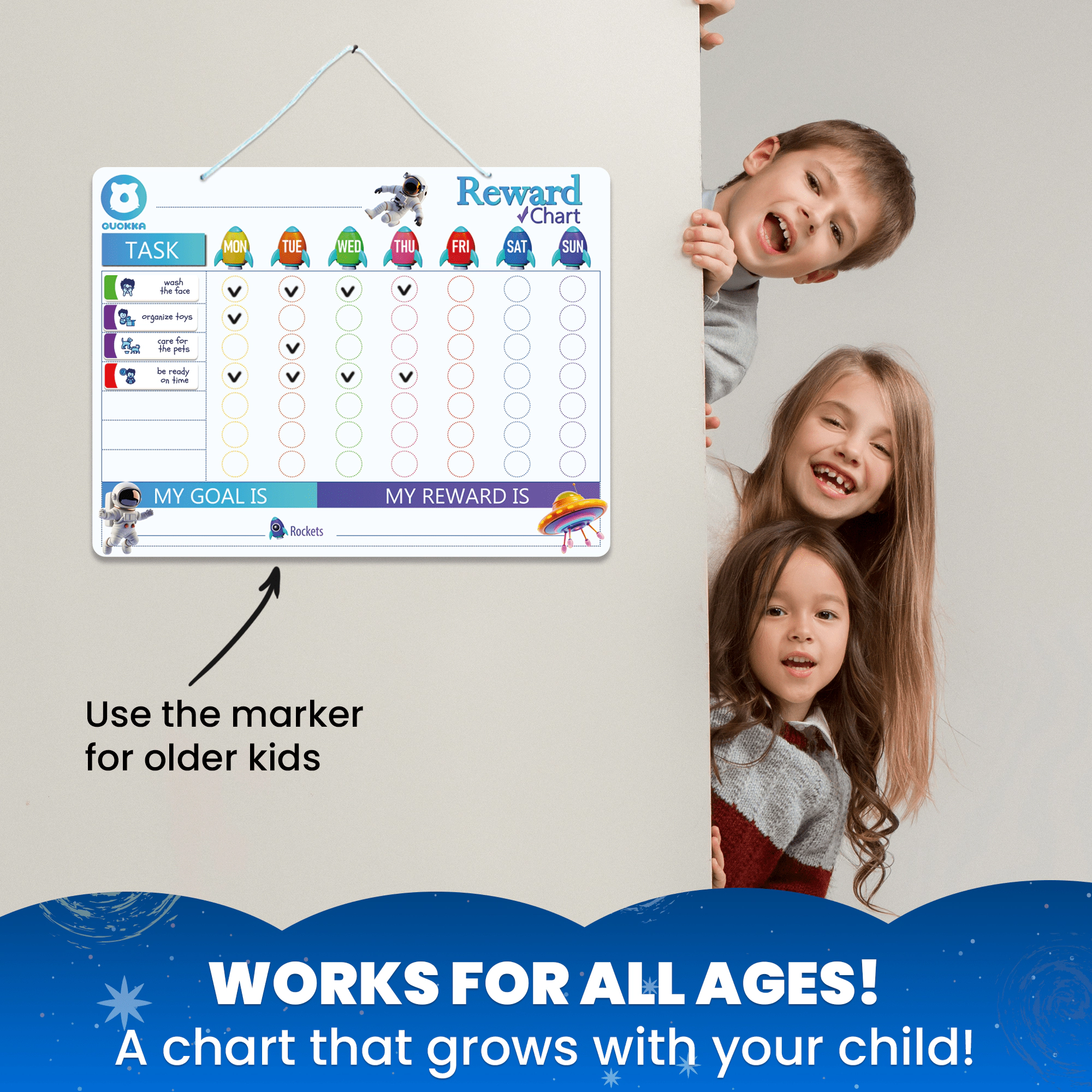 QUOKKA Magnetic Chore Chart for Kids, Behavior & Responsibility Reward Board Toddlers Teens