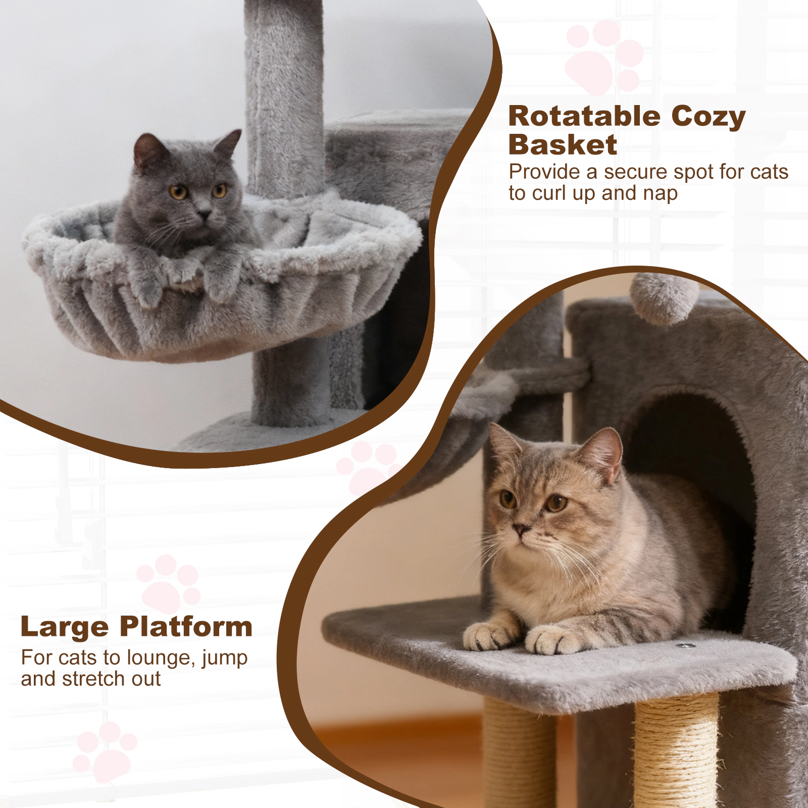 SUGIFT 33.5-in Tall 2-Tier Cat Tree Condo Tower Padded Top Perch 22-lb Capacity Each Layer 18-lb Net Weight Light Gray