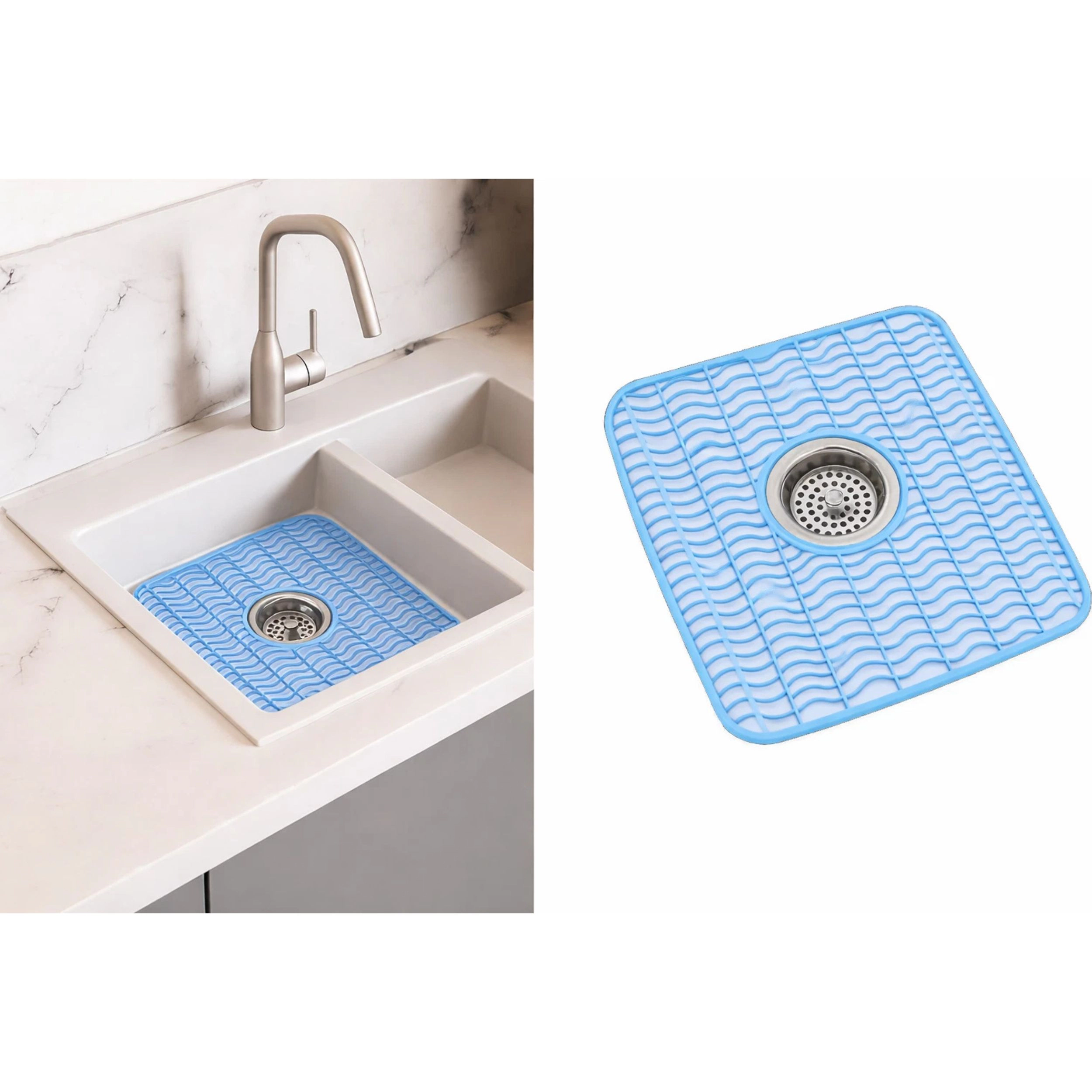 Home Collection Light Blue Kitchen Sink Protector Mat 12" x 11"