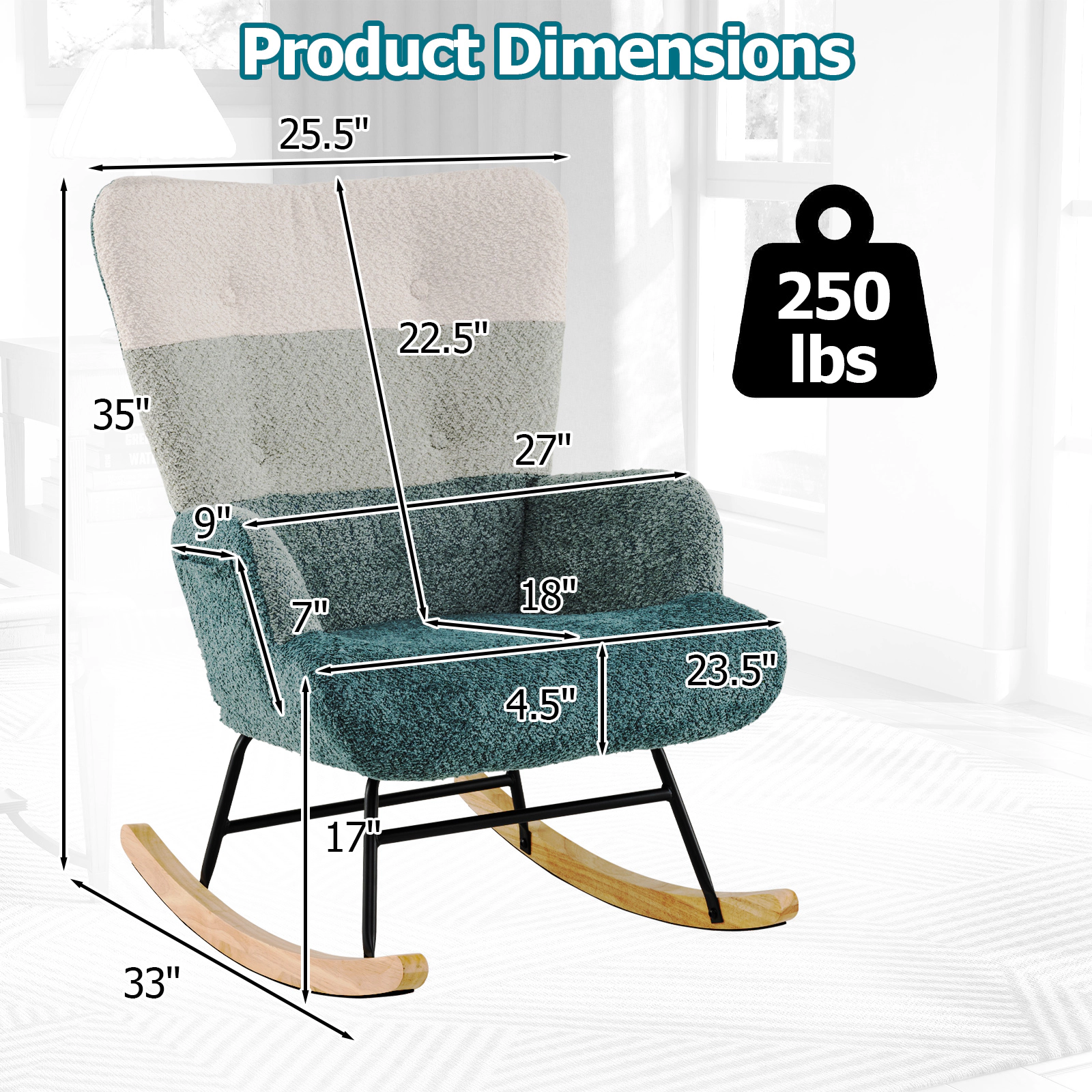 LJG Nursery Rocking Chair with Ergonomic Armrests and High Backrest