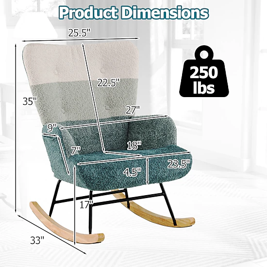 LJG Nursery Rocking Chair with Ergonomic Armrests and High Backrest