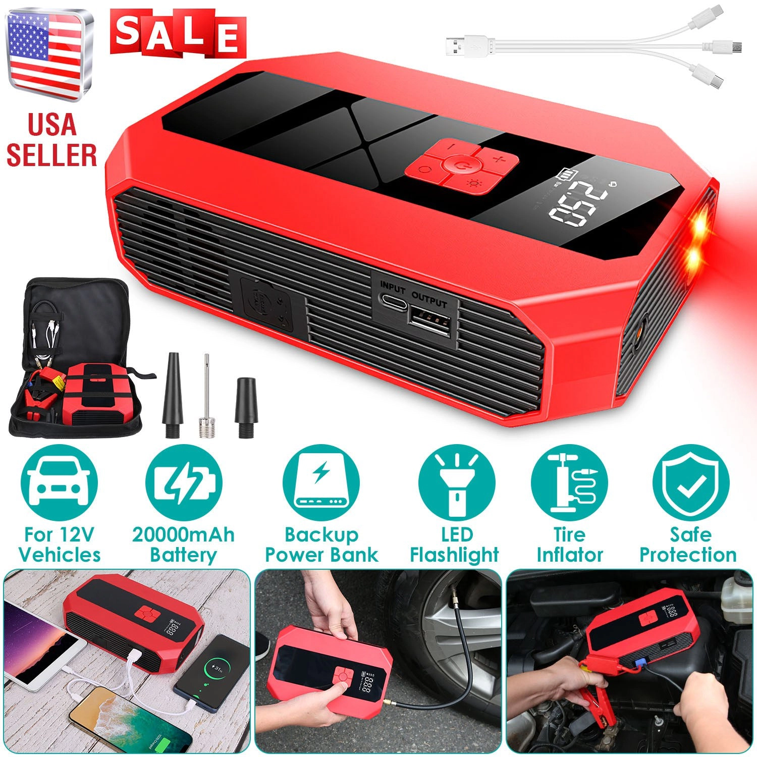GBruno 1500A Jump Starter With Air Compressor