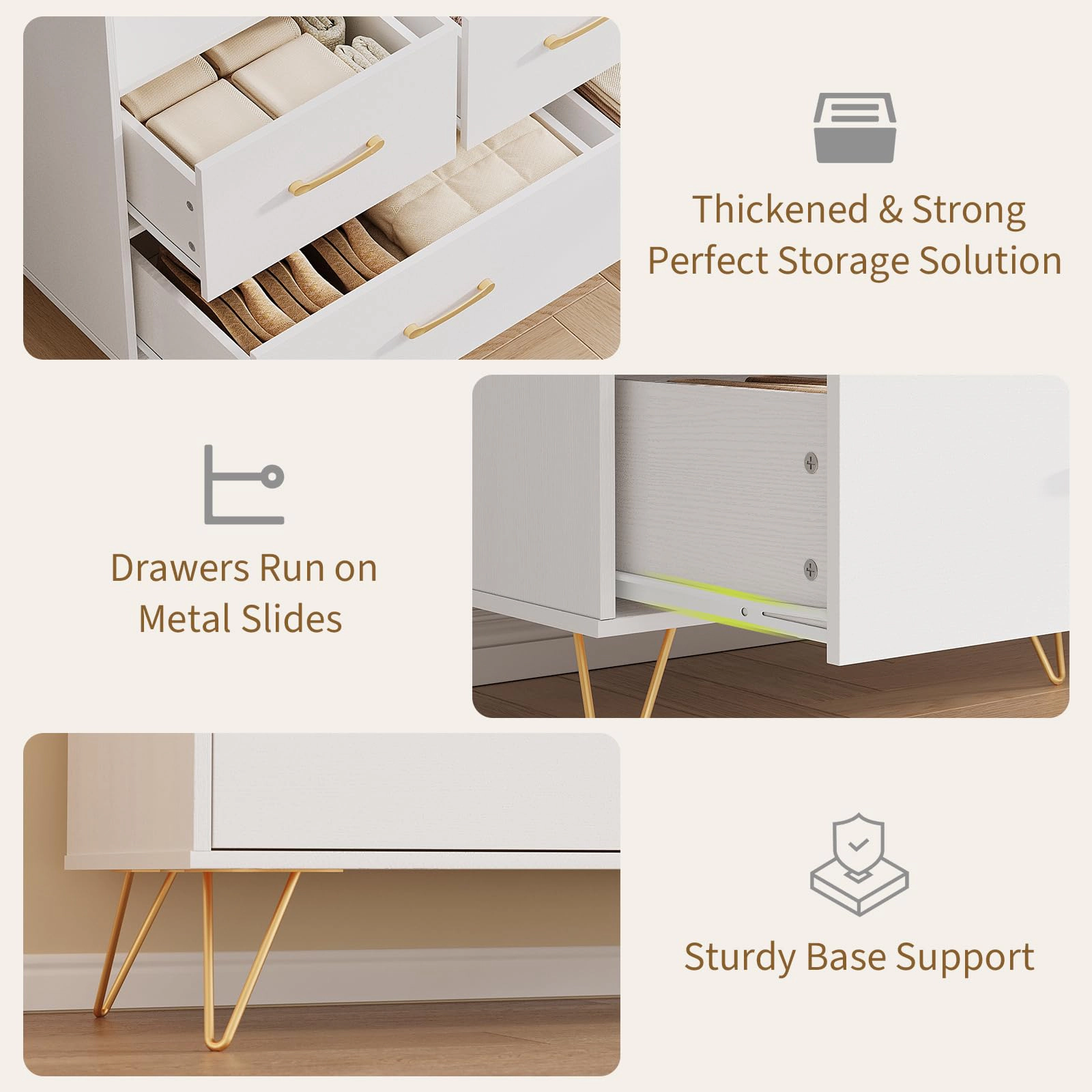 47" 5 Drawer Dresser with LED Lights & Charging Station, Wood Storage Chest