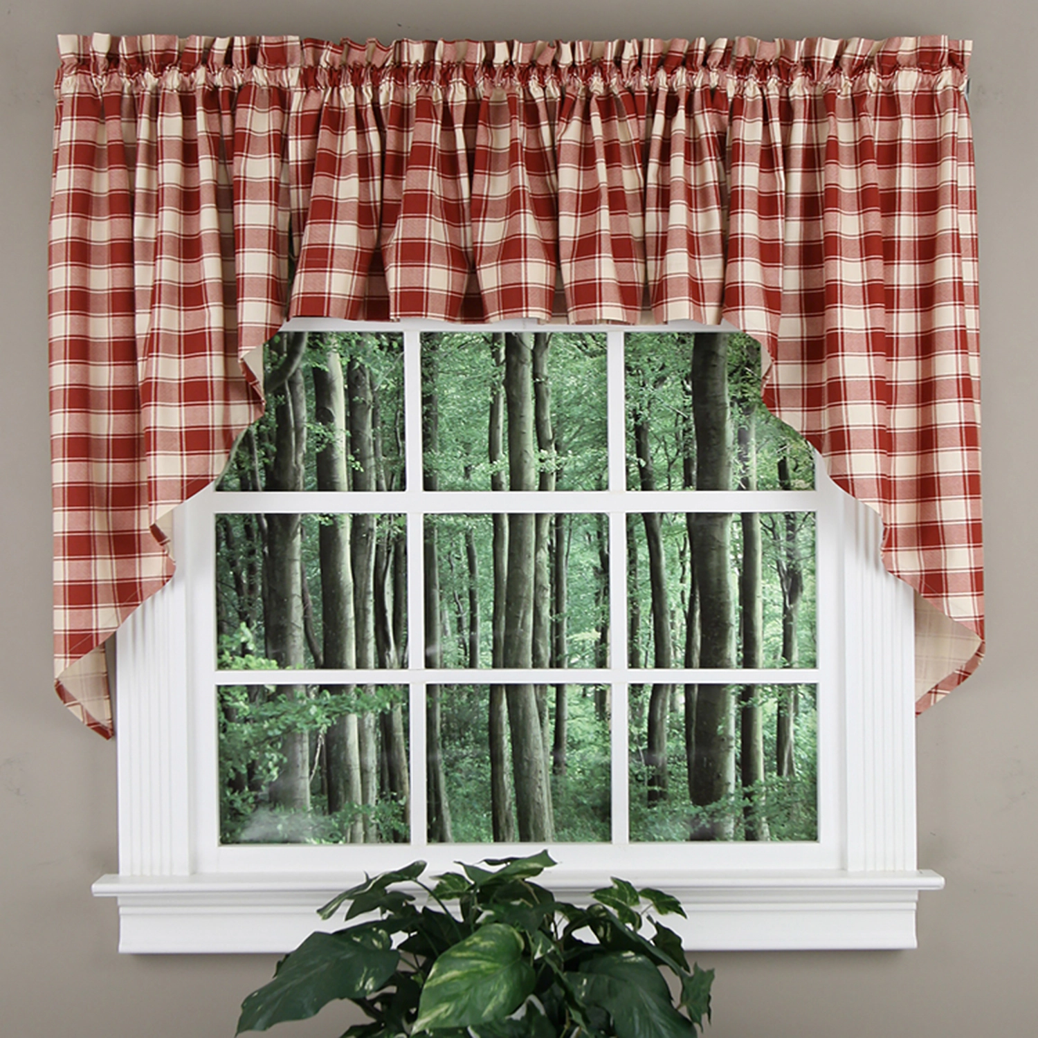 Ellis Curtain 50% Polyester 50% Cotton Country Check With 1.5" Rod Pocket Tailored Window Swag 56" x 36" Brick