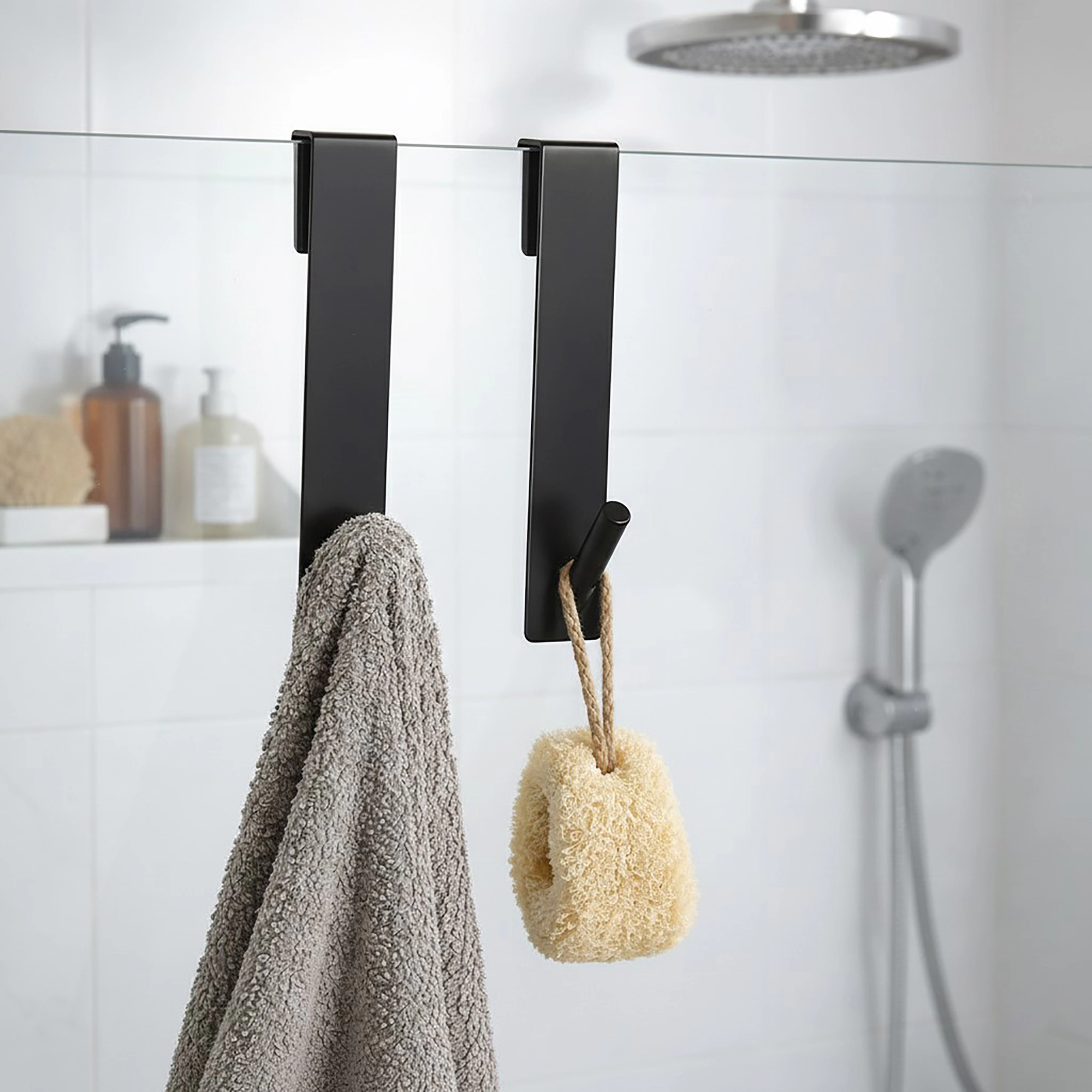 Evideco French Home Goods Stainless Steel Over-Glass Shower Hooks Set of 2 - For Frameless Glass Doors 0.6