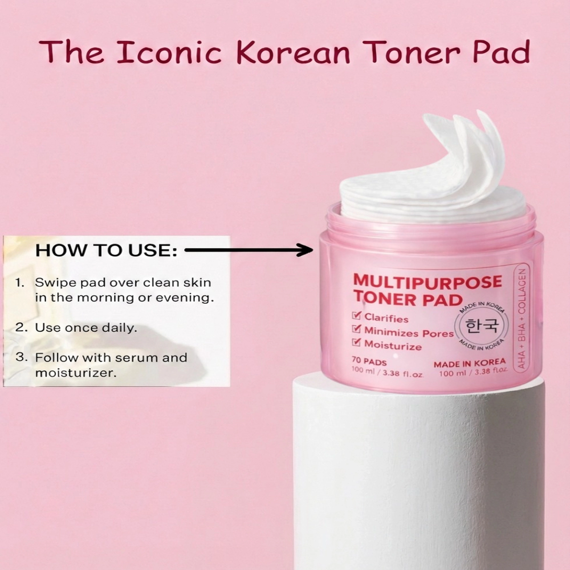 Lovery  Korean Skin Care Resurfacing Toner Pads with AHA + BHA + Vegan Collagen -  70 Pads