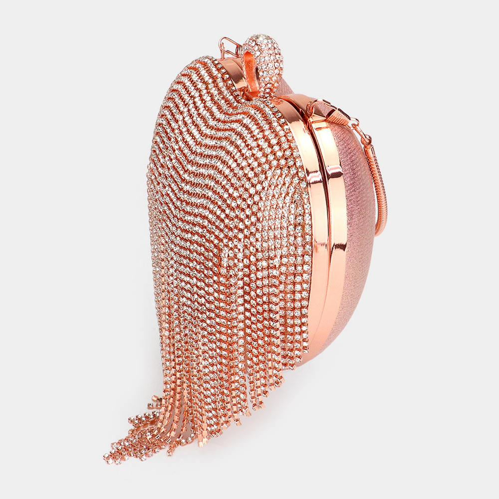 Fashnzfab Rhinestone Fringe Heart Evening Tote / Clutch / Crossbody Bag