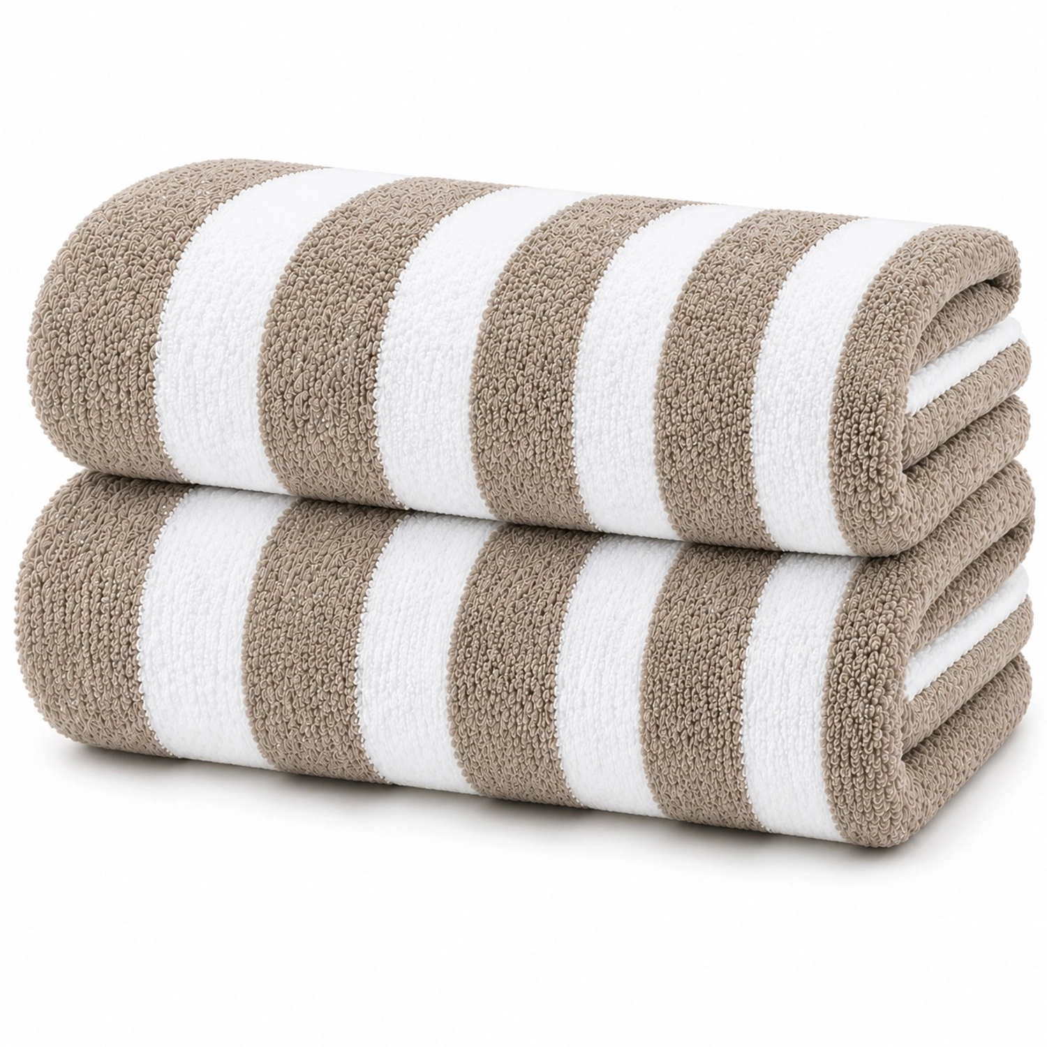 Plazatex Cabana Terry Cloth Stripe 80% Cotton 20% Polyester 2 Pack Beach Bath Towel 36" x 66" Taupe