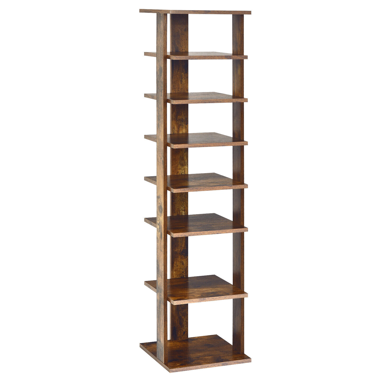 SUGIFT 7-Tier Rustic Brown 43-in Tall Narrow Vertical Wood Shoe Rack Storage Tower for Hallway Entryway