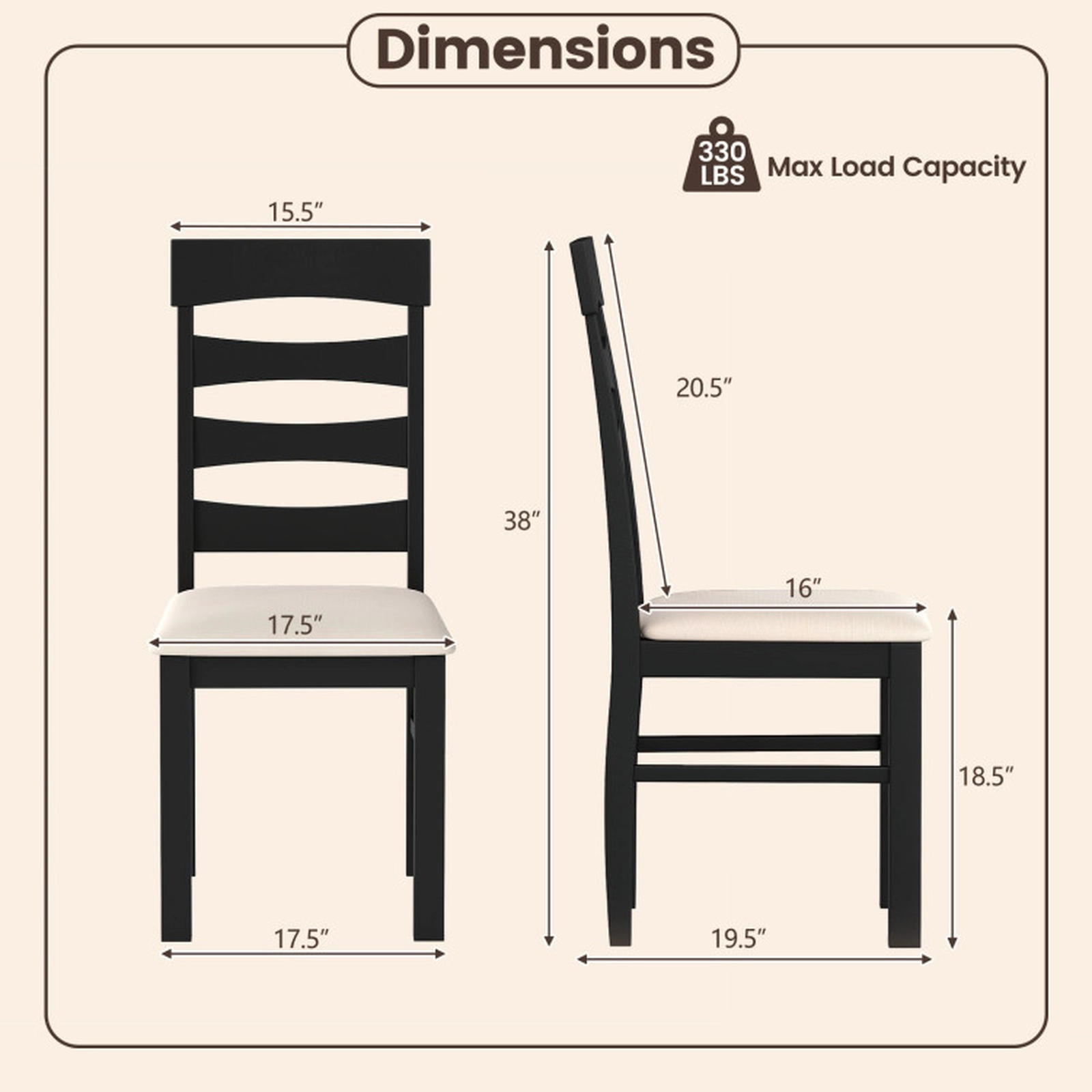 SUGIFT High Back Dining Room Chair 330-Lb Capacity Black & Beige 38-in Tall