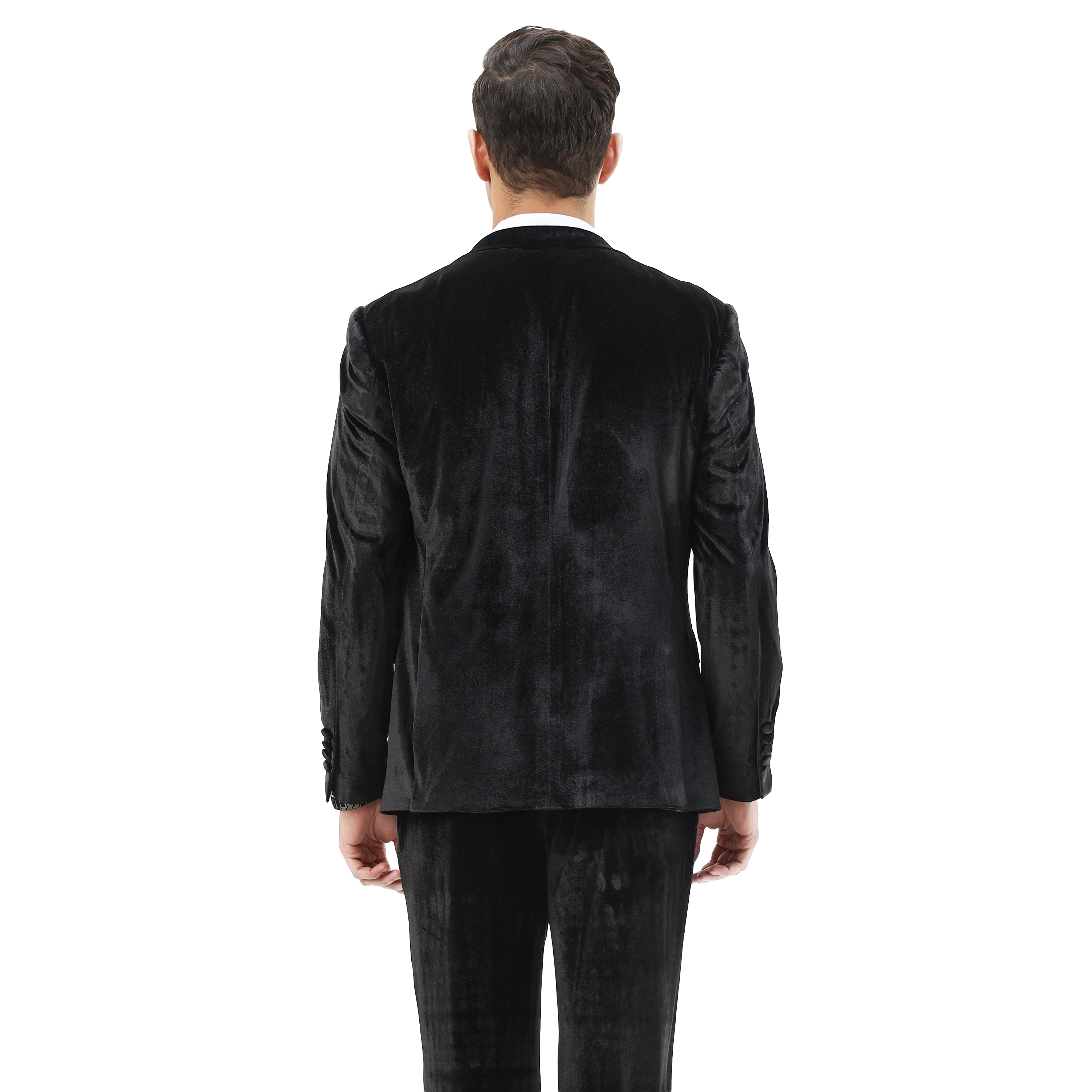 Tazzio Mens Skinny Fit Double Breasted 2 Piece Tuxedo Set with Velvet Black Peak Lapel
