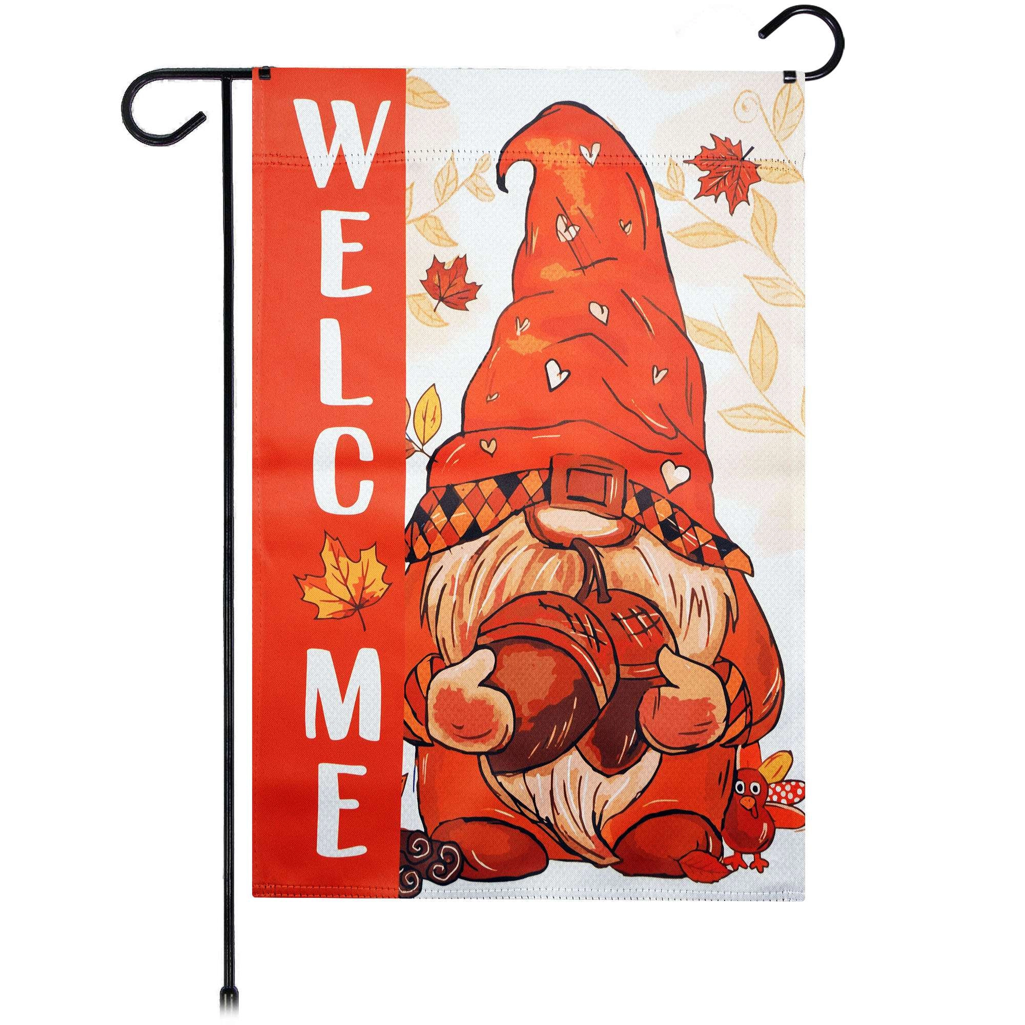 G128 Welcome Fall Gnome Acorn 12x18 Double-Sided Garden Flag