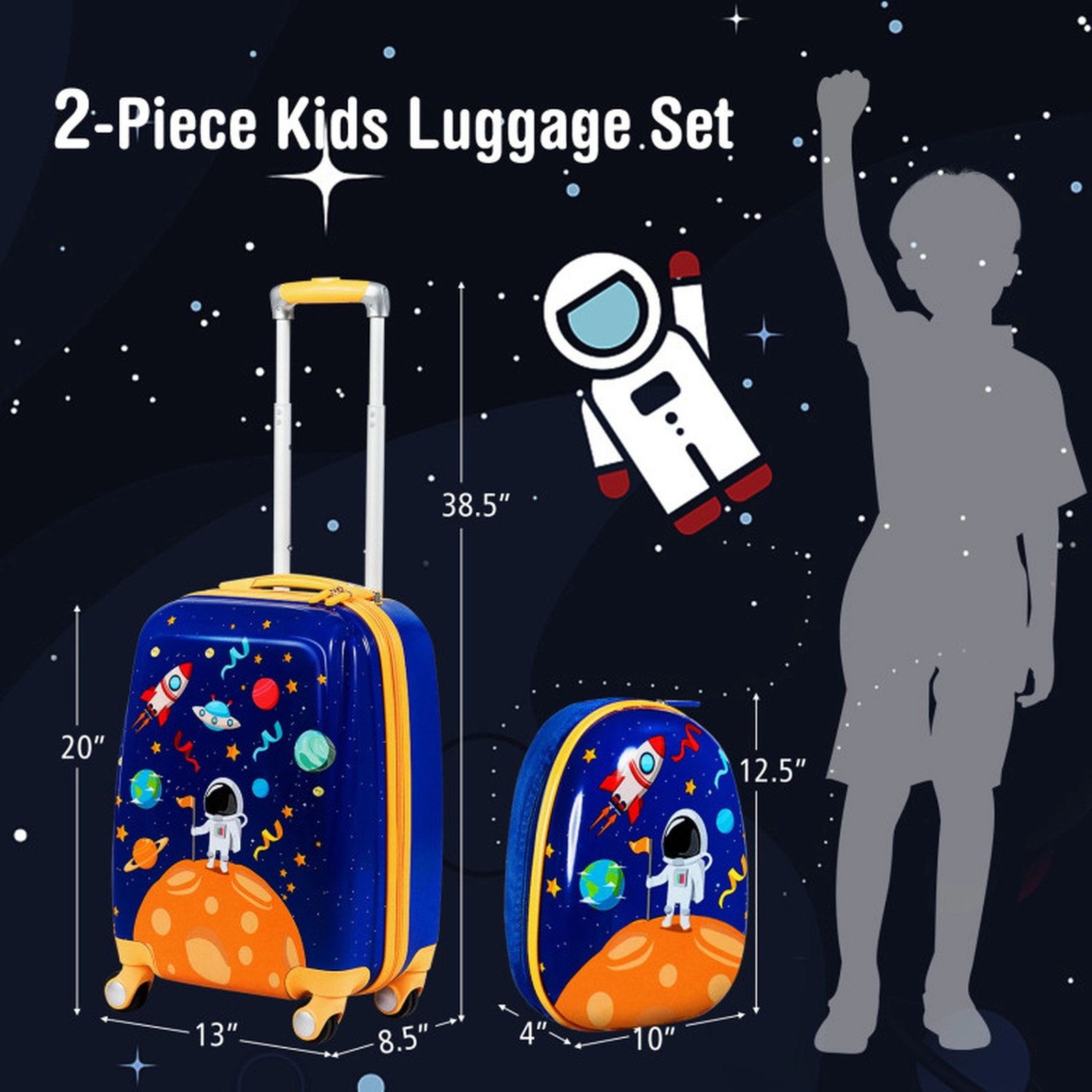 SUGIFT 2-Piece Kids Rolling Luggage Suitcase and Backpack Set 20-in Carry-On with 12.5-in Backpack Blue