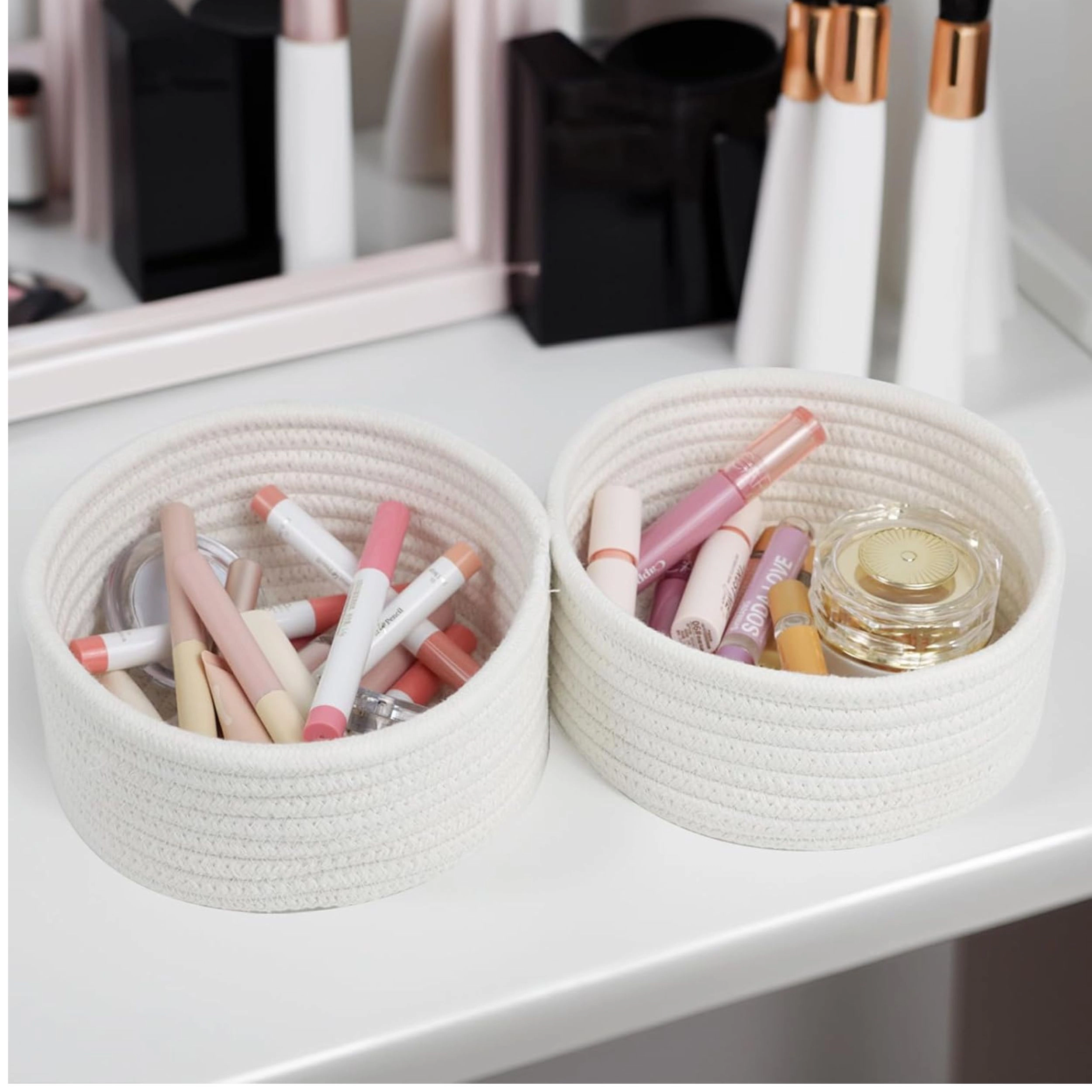 Stock Preferred Pack of 3 Small Round Woven Cotton Rope Boho Storage Baskets
